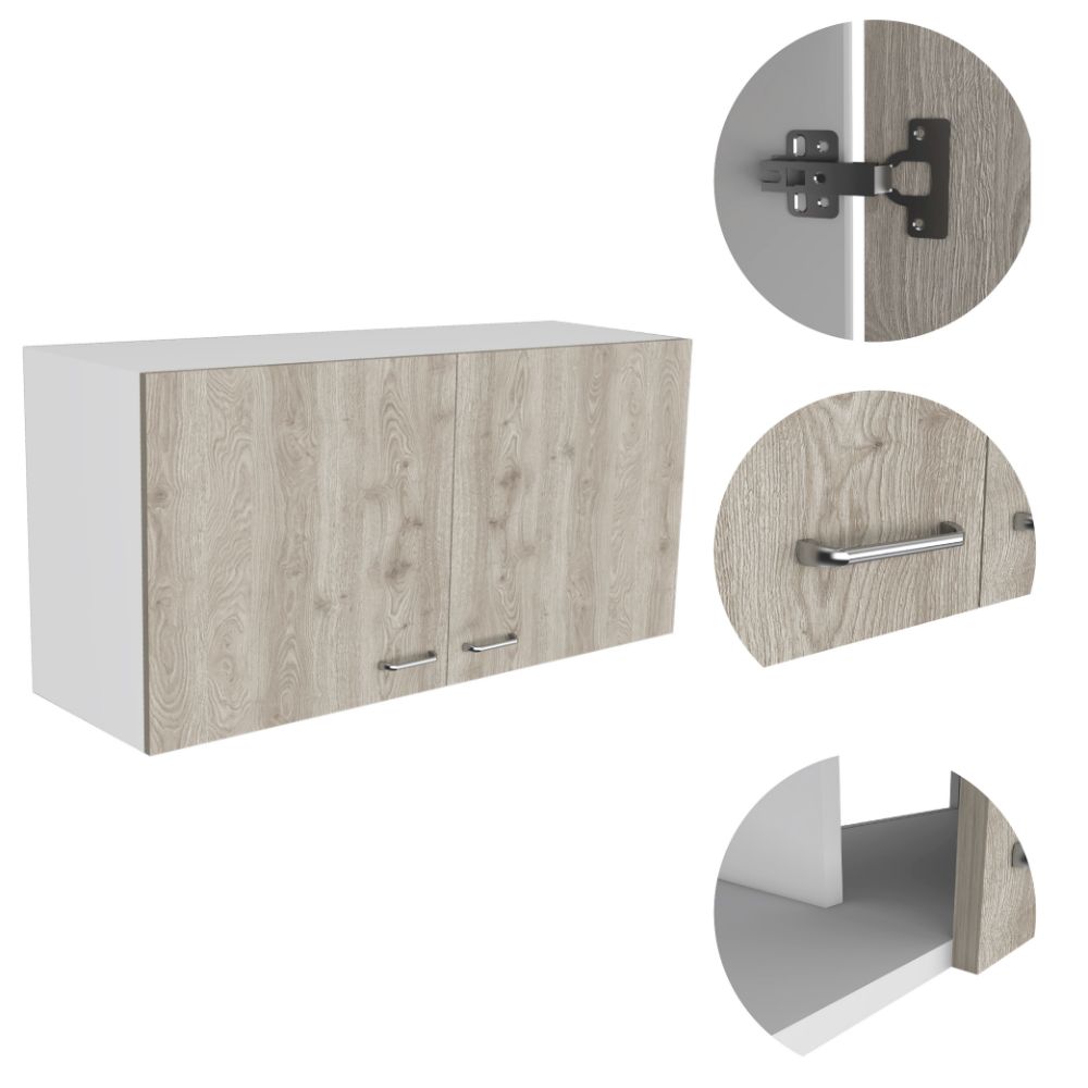 Napoles Wall Cabinet, Two Shelves, Double Door -White / Light Gray
