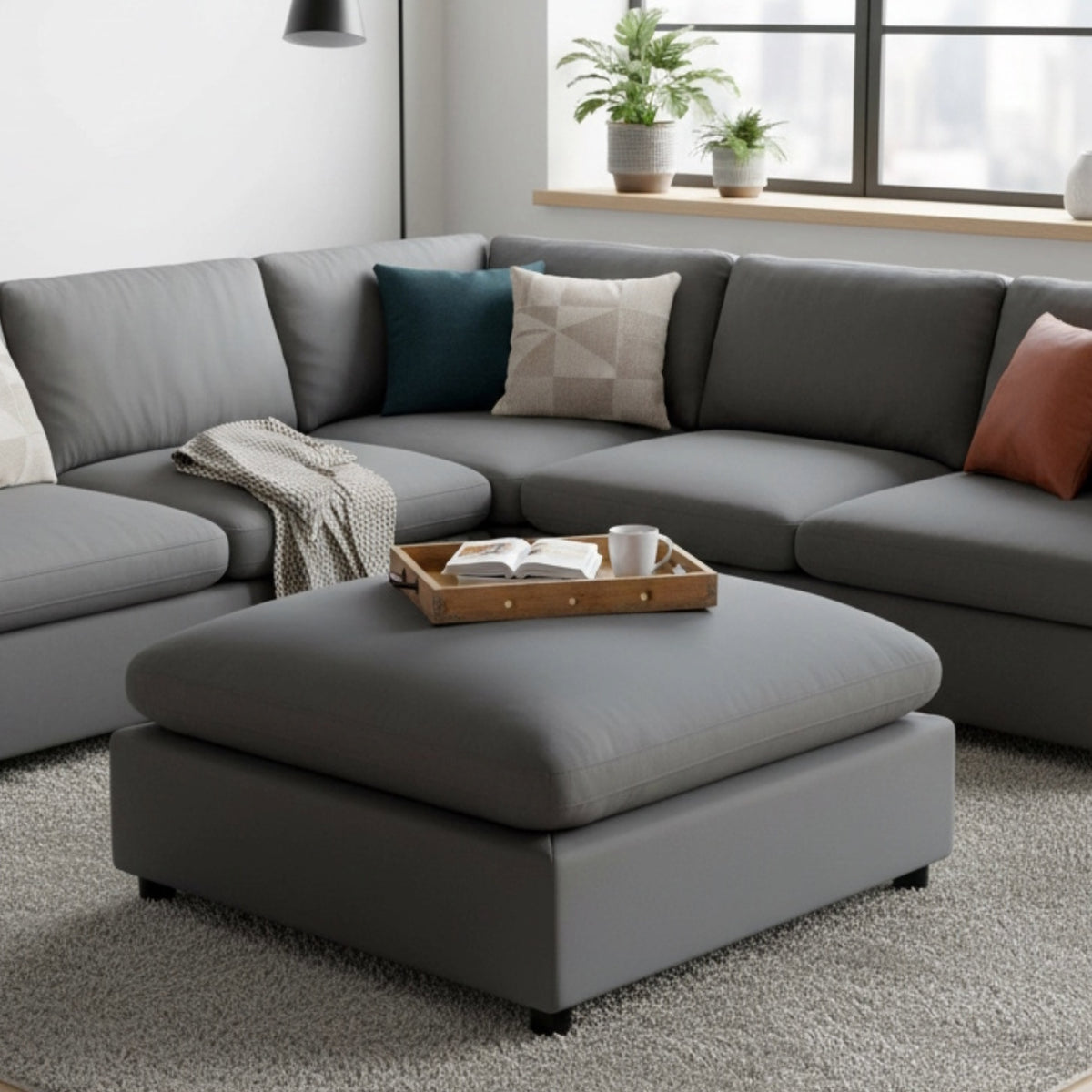 Caylie Charcoal Fabric Ottoman