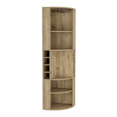 Oban Corner Bar Cabinet with Five Shelves , Eight Bottle Cubbies and Steamware Macadamia