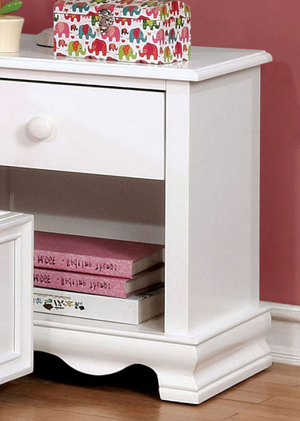 Contemporary White 1pc Nightstand Knob Handles Solidwood 1-Drawers Bedside Table Storage Shelves