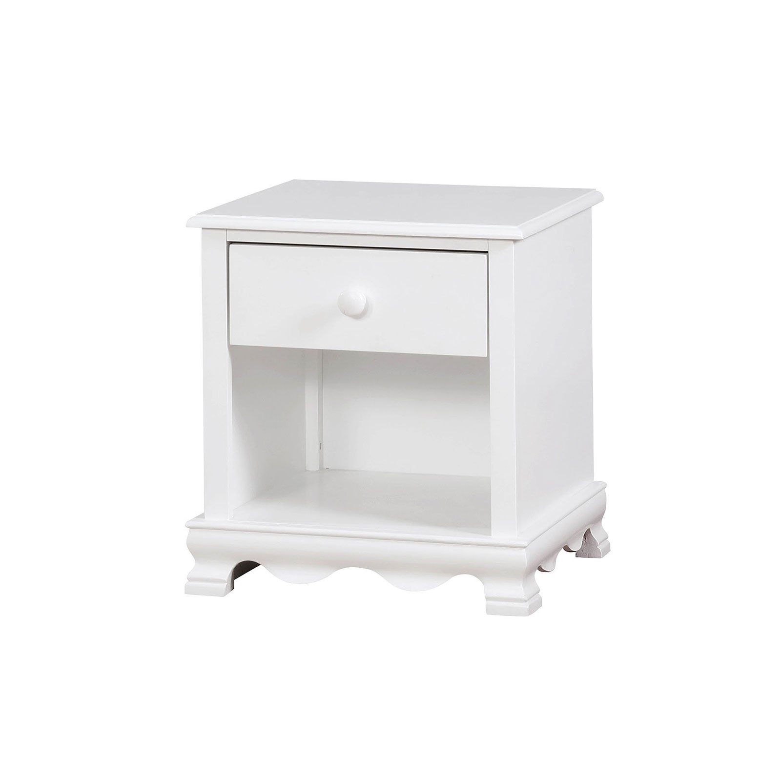 Contemporary White 1pc Nightstand Knob Handles Solidwood 1-Drawers Bedside Table Storage Shelves