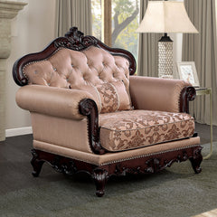 Dark Cherry And Light Brown Finish Traditional Style 1pc Chair Rolled Arms Nailhead Trim Accent Pillow Included