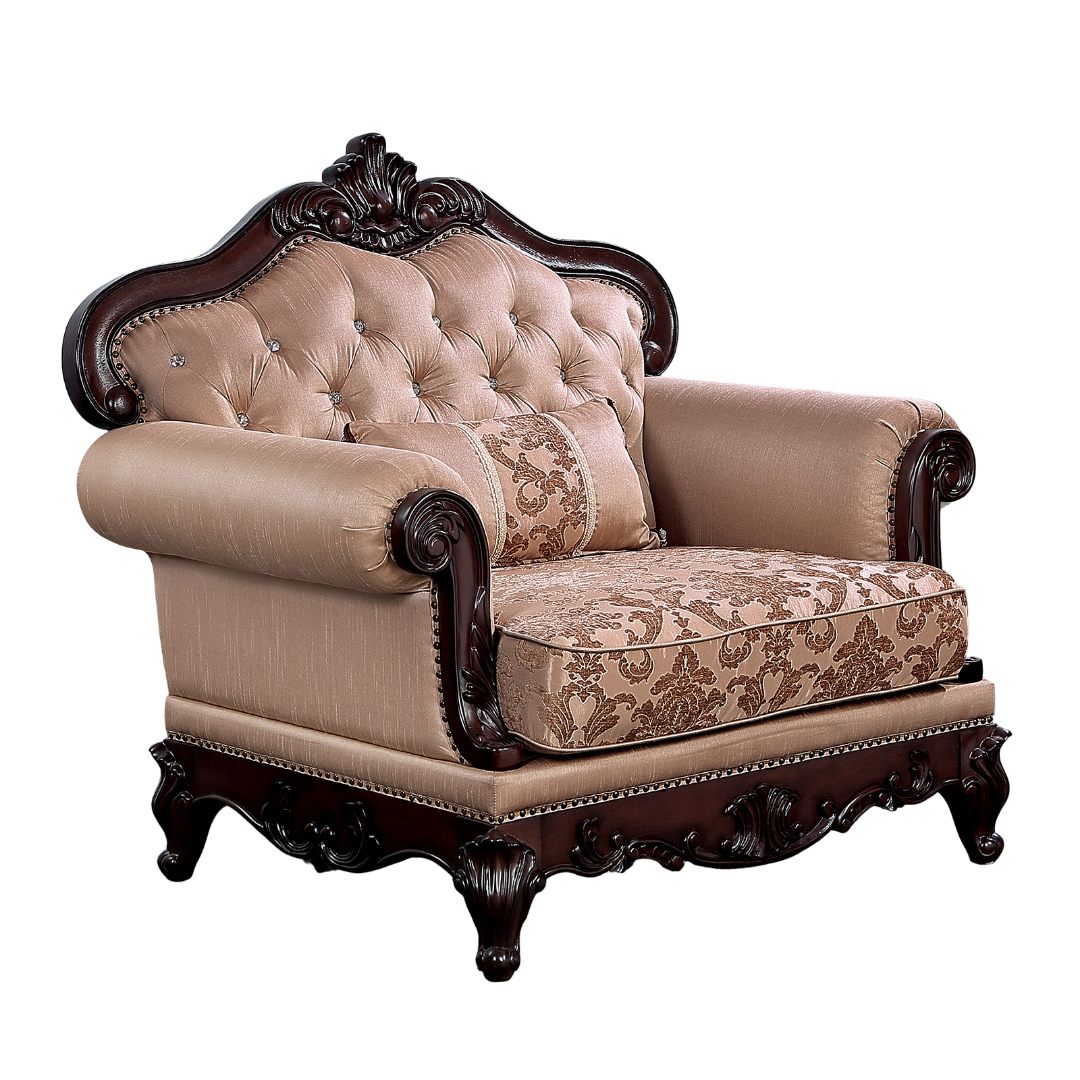 Dark Cherry And Light Brown Finish Traditional Style 1pc Chair Rolled Arms Nailhead Trim Accent Pillow Included