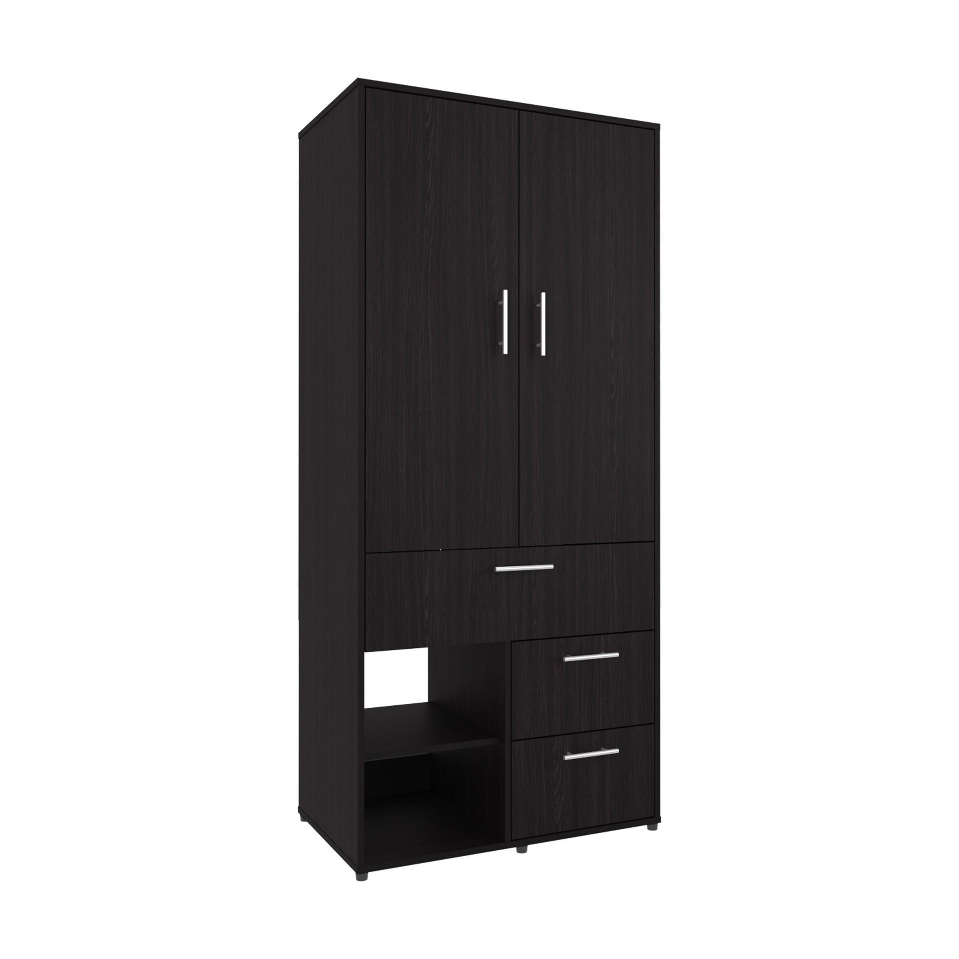 Alpine Armoire With Double Doors, Internal Shelves And Hanging Rod, Black