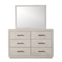 Dresser W Mirror Light Gray Six Drawers Storage Solid Acacia Transitional Bedroom Furniture