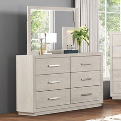 Dresser W Mirror Light Gray Six Drawers Storage Solid Acacia Transitional Bedroom Furniture