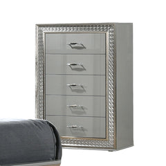 Glam Style 1pc Chest 5-Drawers Metal Handle Scale Molding Trim Felt Lined Drawers Tops Metallic Grey Finish Bedroom Furniture