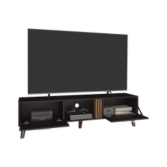 Vance 63" Wide Tv Stand  with Two pull down Cabinets, Two Shelves, Cable Management , Living Room, Tv Room Black Wengue - Light Oak