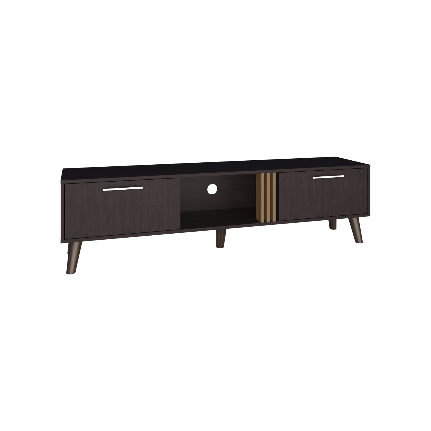 Vance 63" Wide Tv Stand  with Two pull down Cabinets, Two Shelves, Cable Management , Living Room, Tv Room Black Wengue - Light Oak