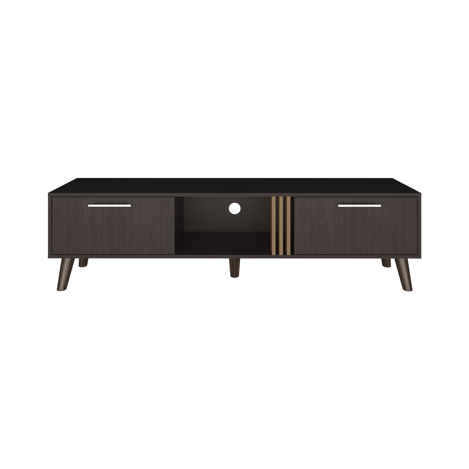 Vance 63" Wide Tv Stand  with Two pull down Cabinets, Two Shelves, Cable Management , Living Room, Tv Room Black Wengue - Light Oak