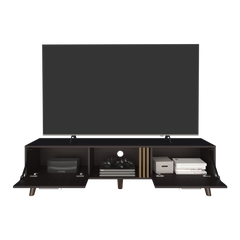 Vance 63" Wide Tv Stand  with Two pull down Cabinets, Two Shelves, Cable Management , Living Room, Tv Room Black Wengue - Light Oak