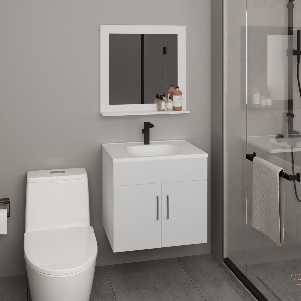 Blake Bathroom Mirror Cabinet with Two Interior Shelves, Wall-Mounted Storage White