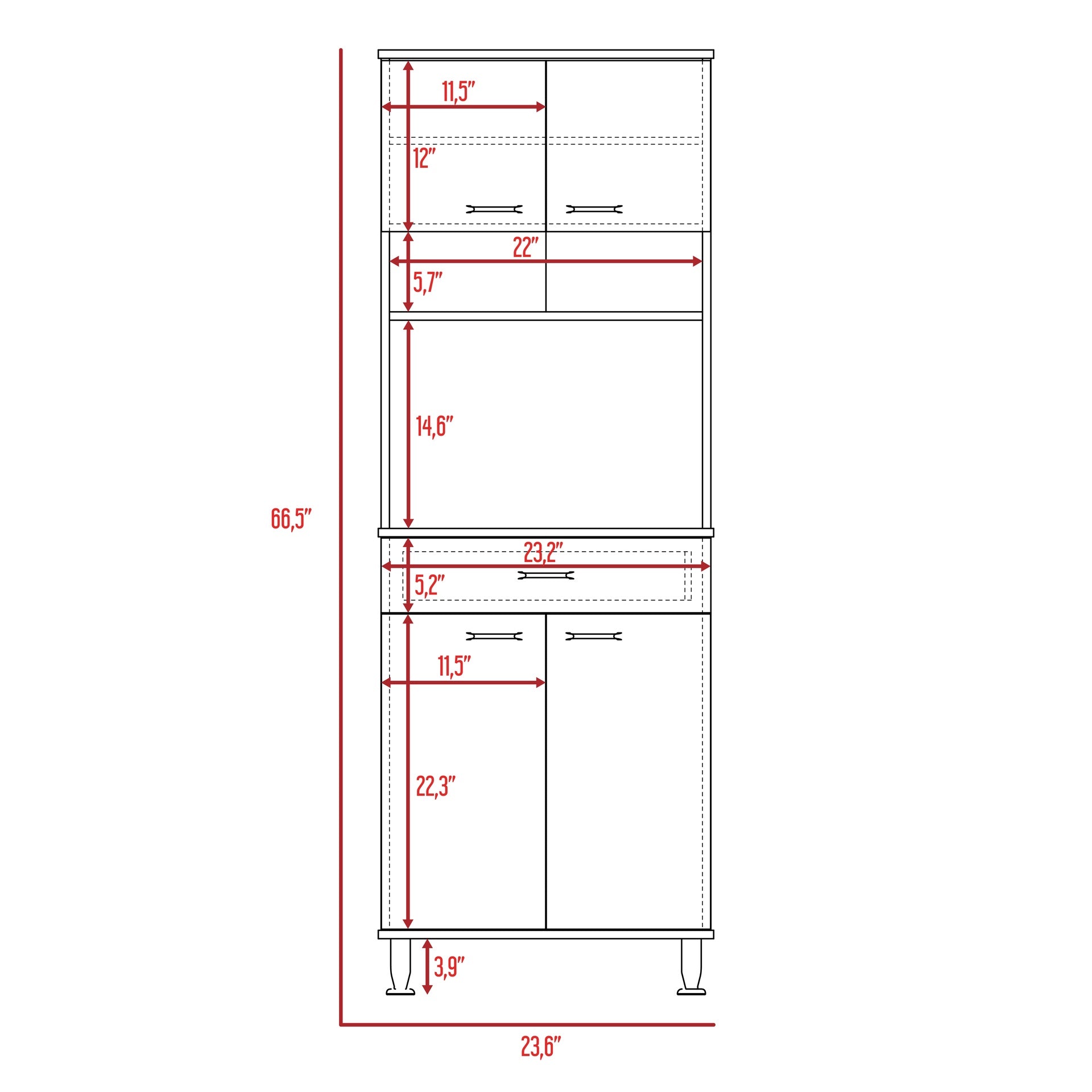 Della 60 Kitchen Pantry with Countertop, Closed & Open Storage -White