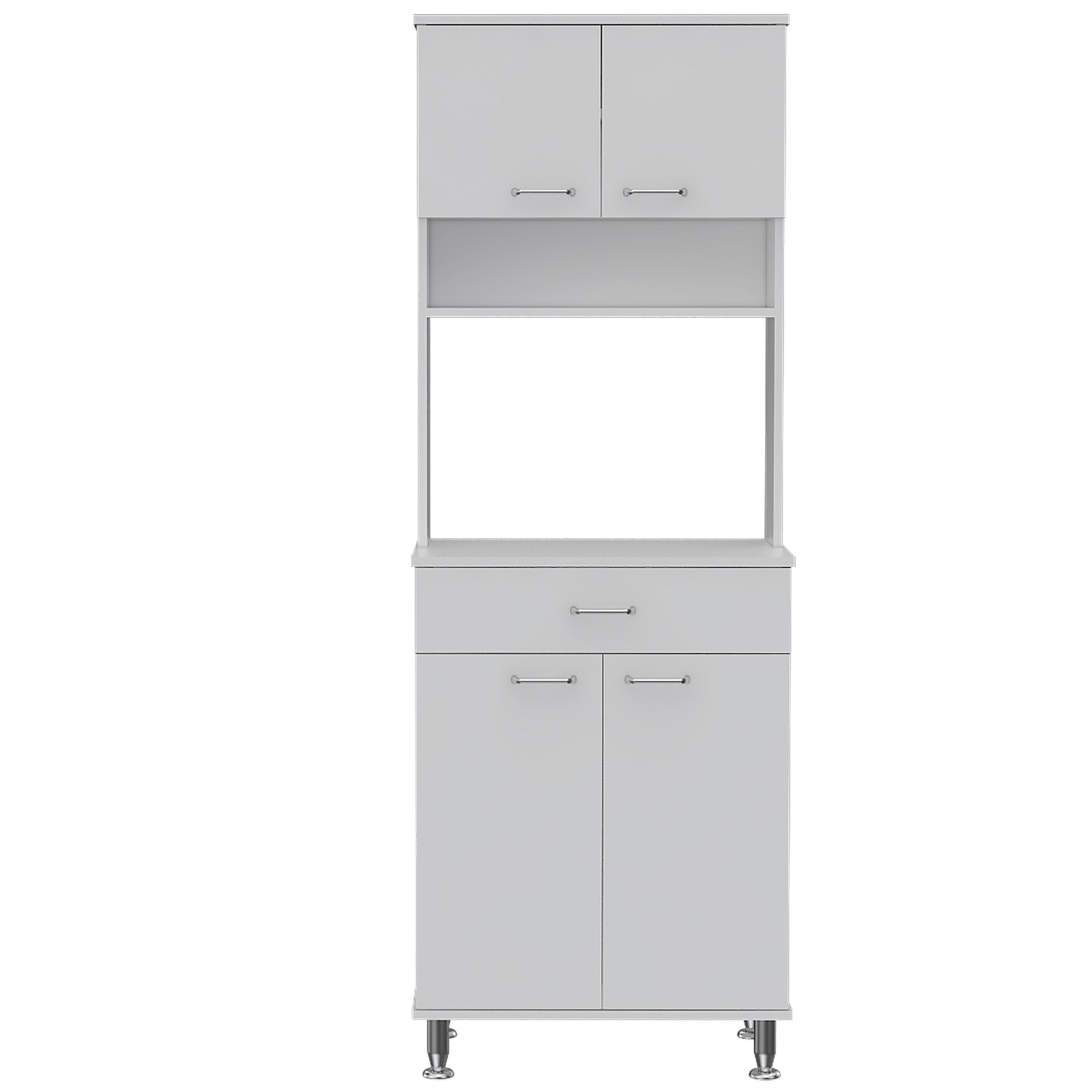 Della 60 Kitchen Pantry with Countertop, Closed & Open Storage -White