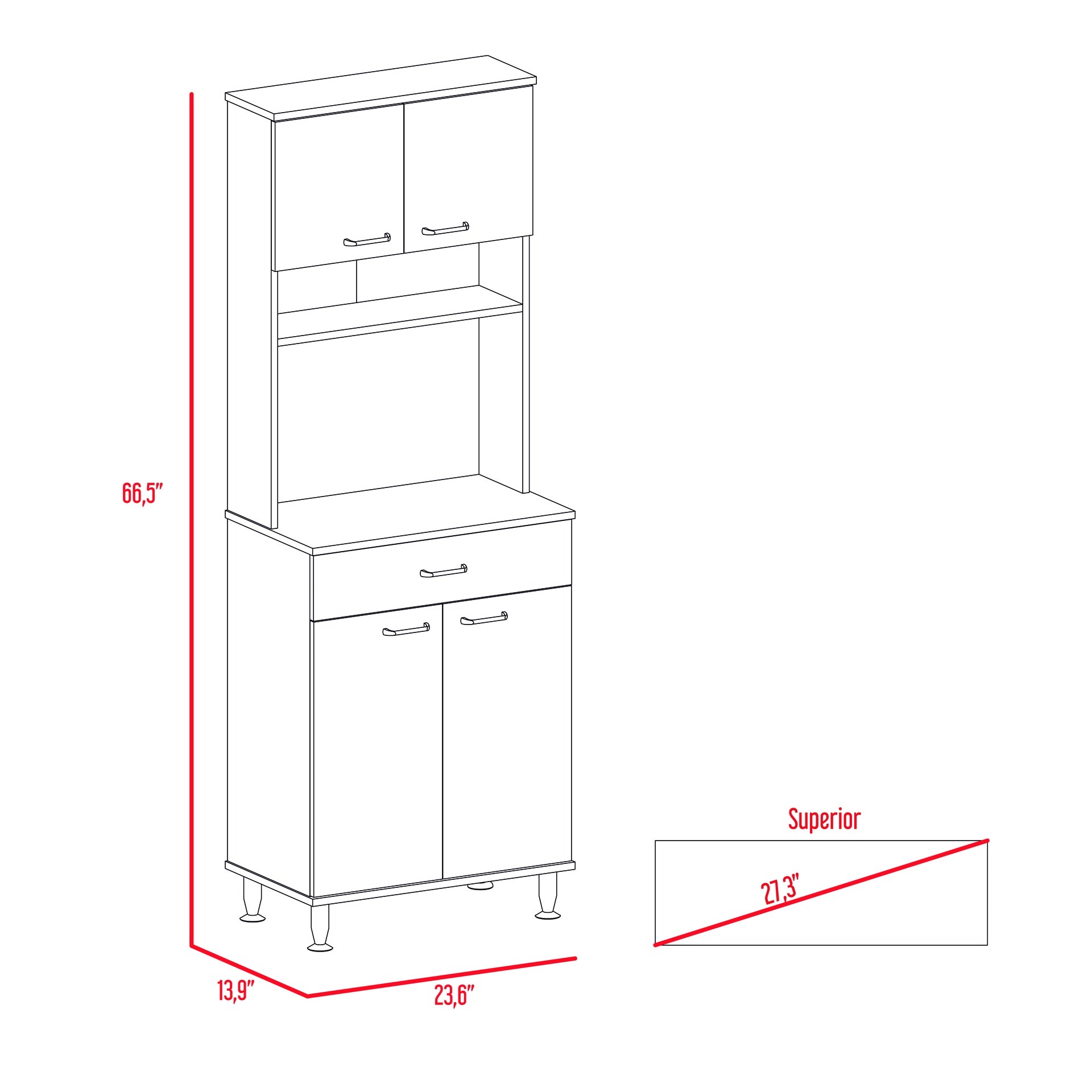 Della 60 Kitchen Pantry with Countertop, Closed & Open Storage -White