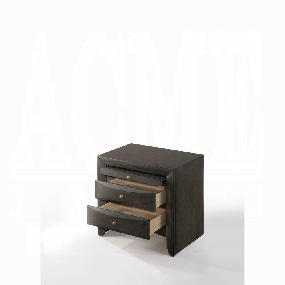 1pc Gray Oak Finish Nightstand with Two Storage Drawers and Pull Out Tray Wooden Bedroom Furniture