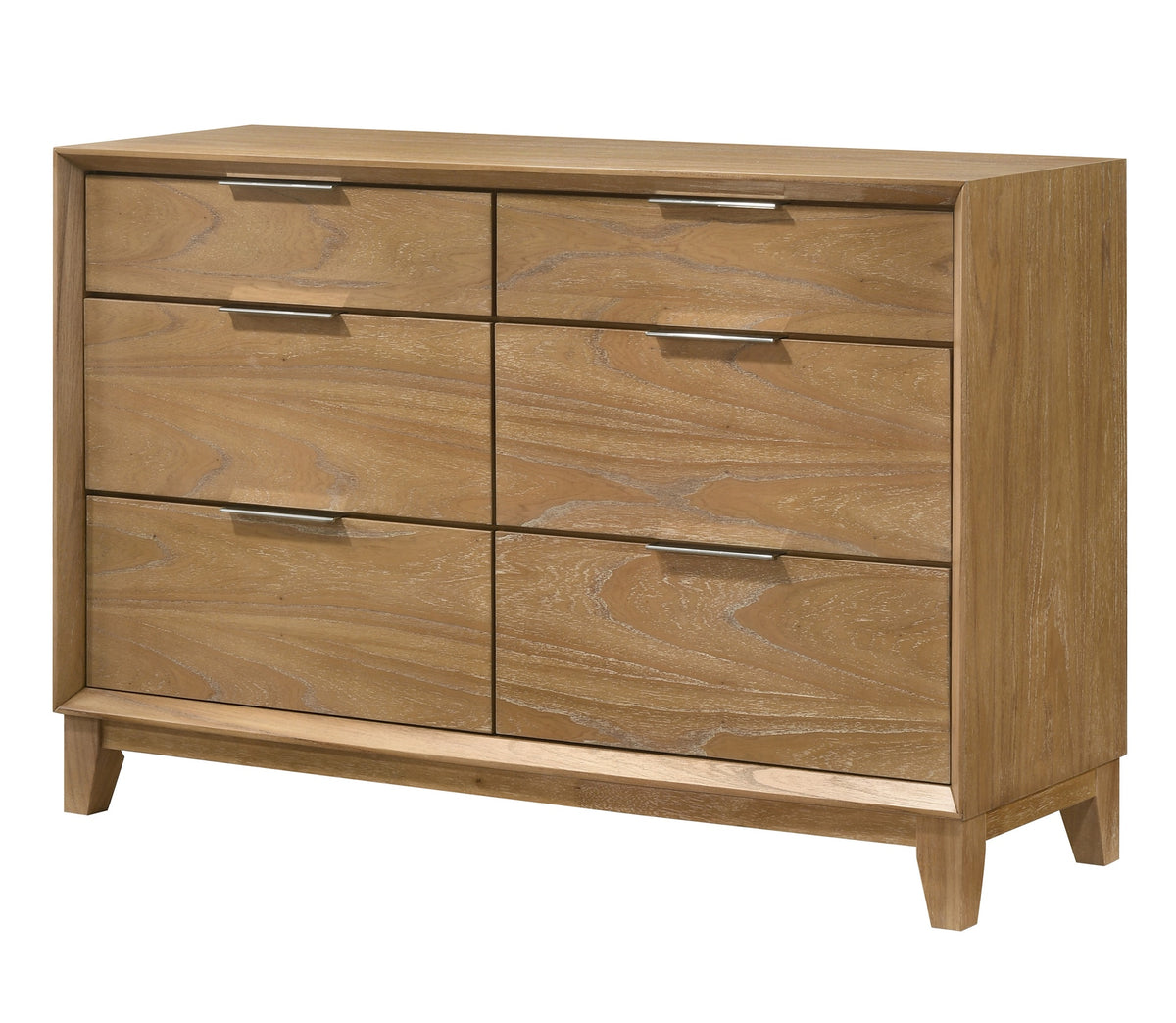 1pc Contemporary 6-Drawer Storage Dresser Natural Wood Finish Wooden Bedroom Furniture