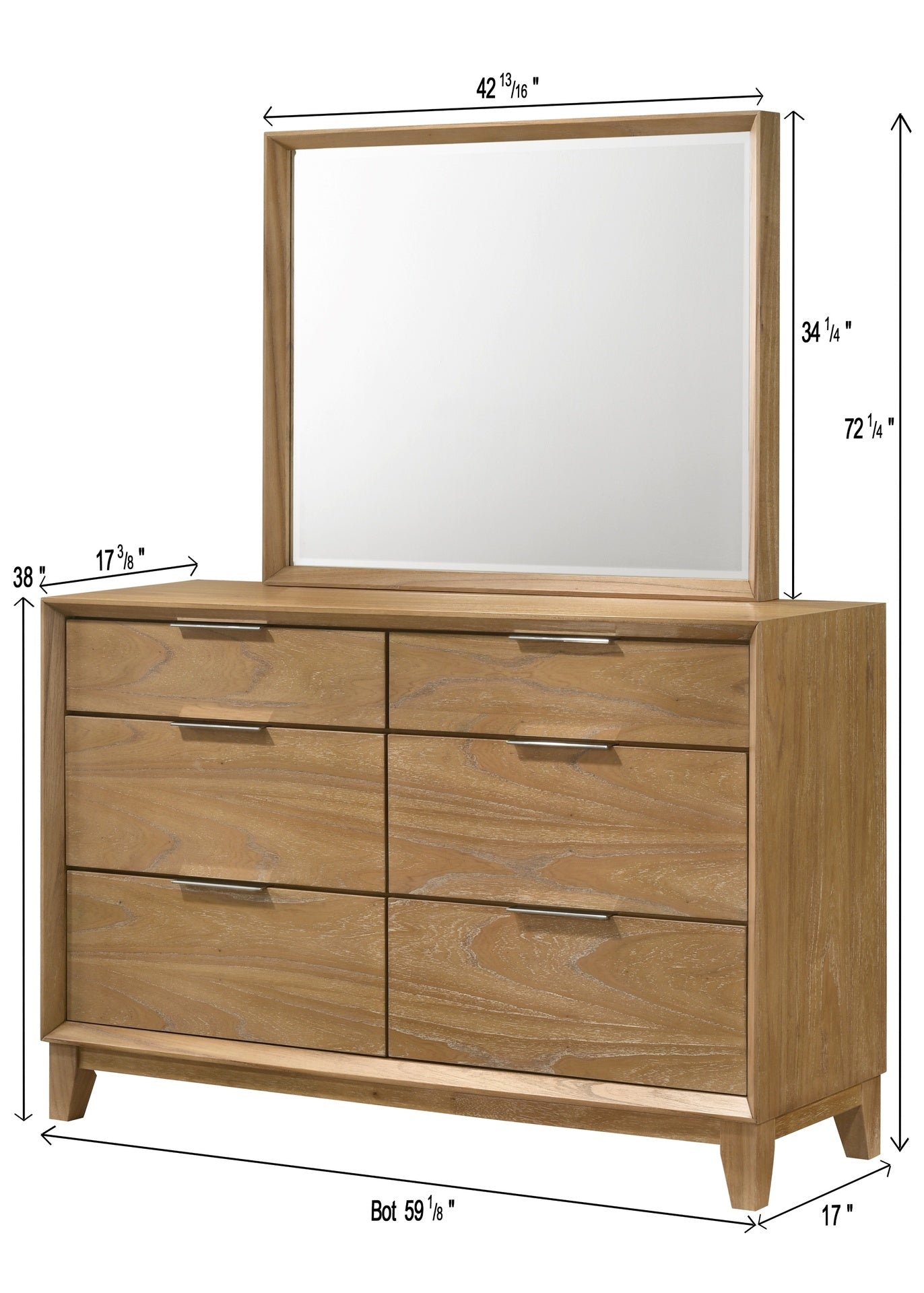 1pc Contemporary 6-Drawer Storage Dresser Natural Wood Finish Wooden Bedroom Furniture