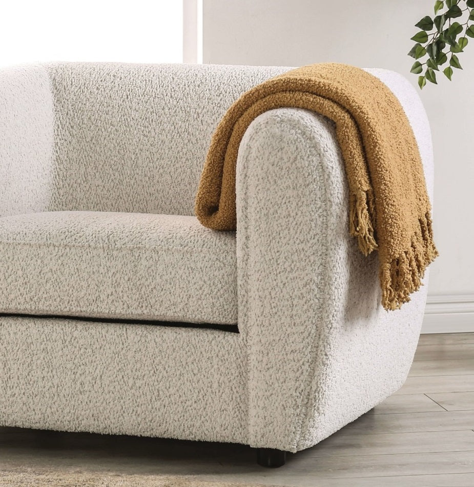 Box Seat Cushion Chair Low Back High Density Foam Wooden Legs Welt Trim Tall Arms Contemporary Off-White