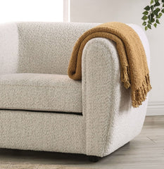 Box Seat Cushion Chair Low Back High Density Foam Wooden Legs Welt Trim Tall Arms Contemporary Off-White