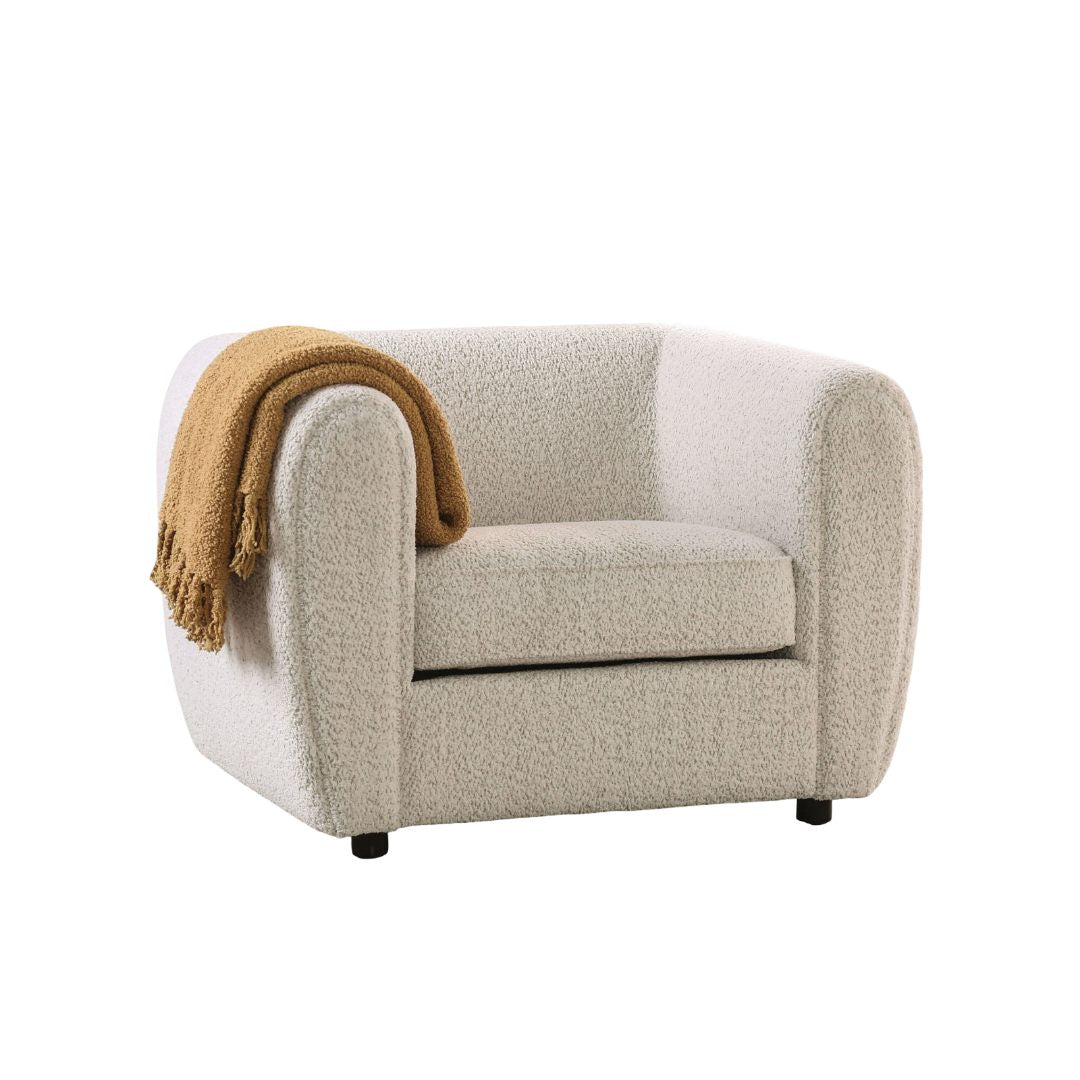 Box Seat Cushion Chair Low Back High Density Foam Wooden Legs Welt Trim Tall Arms Contemporary Off-White