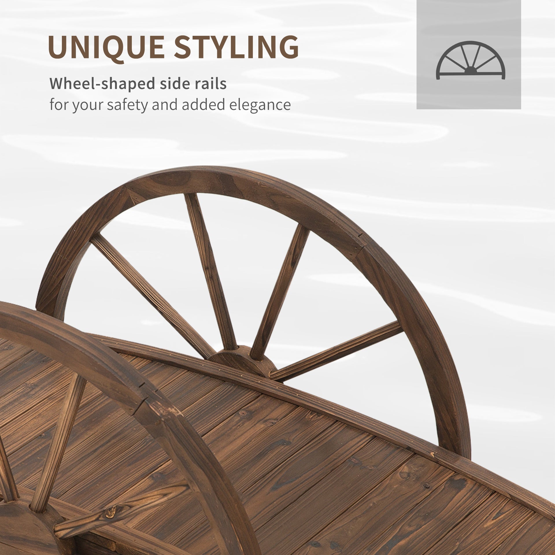 Outsunny 3.3ft Wooden Garden Bridge Arc Footbridge with Half-Wheel Style Railings & Solid Fir Construction, Stained Wood