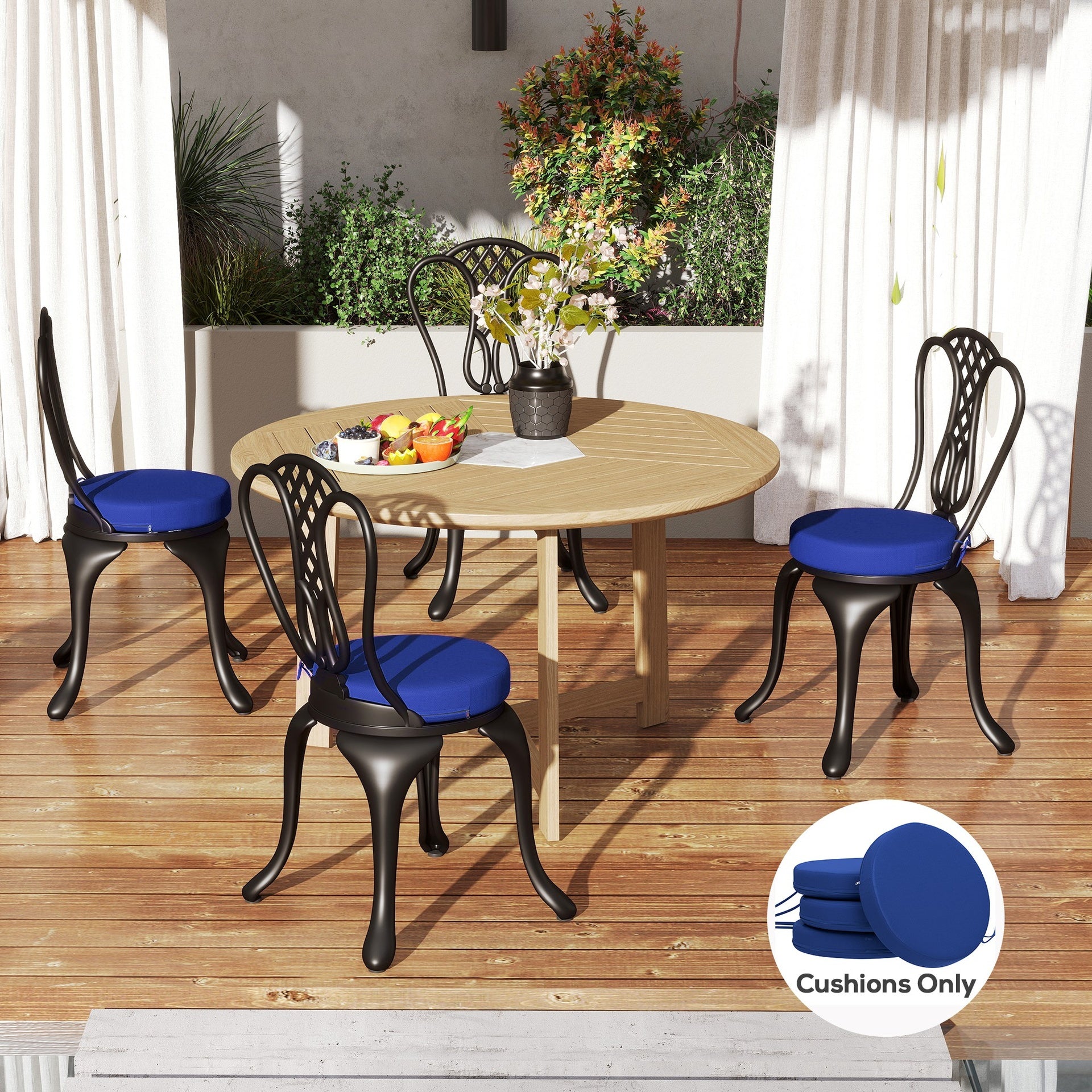 Outsunny Patio Chair Cushions Set of 4 Round Seat Cushions for Dining Bistro Chairs Machine Washable, 15" x 15" x 3", Navy Blue