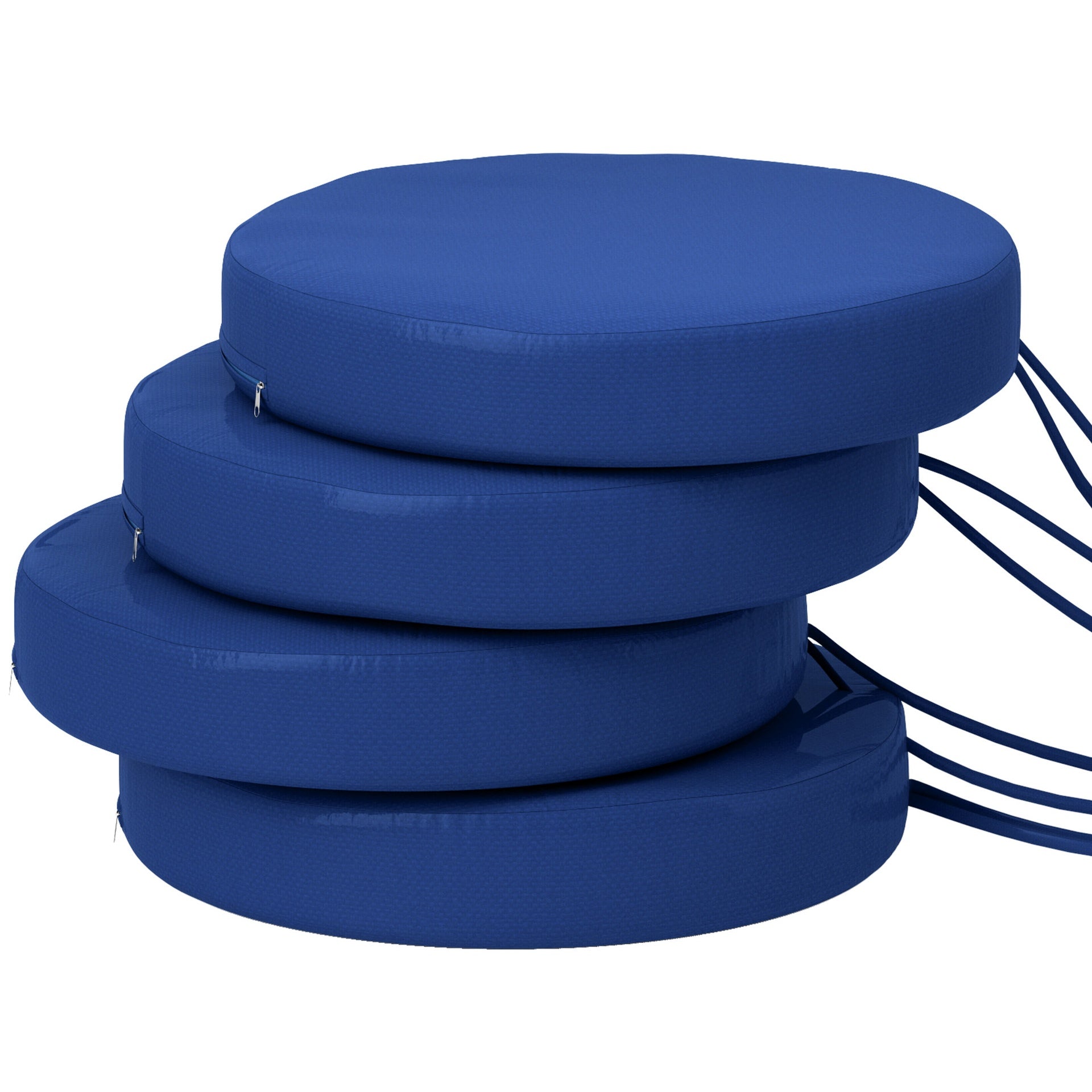 Outsunny Patio Chair Cushions Set of 4 Round Seat Cushions for Dining Bistro Chairs Machine Washable, 15" x 15" x 3", Navy Blue