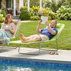 Outsunny Folding Chaise Lounge Pool Chairs, Outdoor Sun Tanning Chairs with Pillow, Reclining Back, Steel Frame & Breathable Mesh for Beach, Yard, Patio,  Green