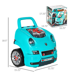 Qaba Mechanic Kids Truck Engine Toy Set, Car Service Play Set, Teal