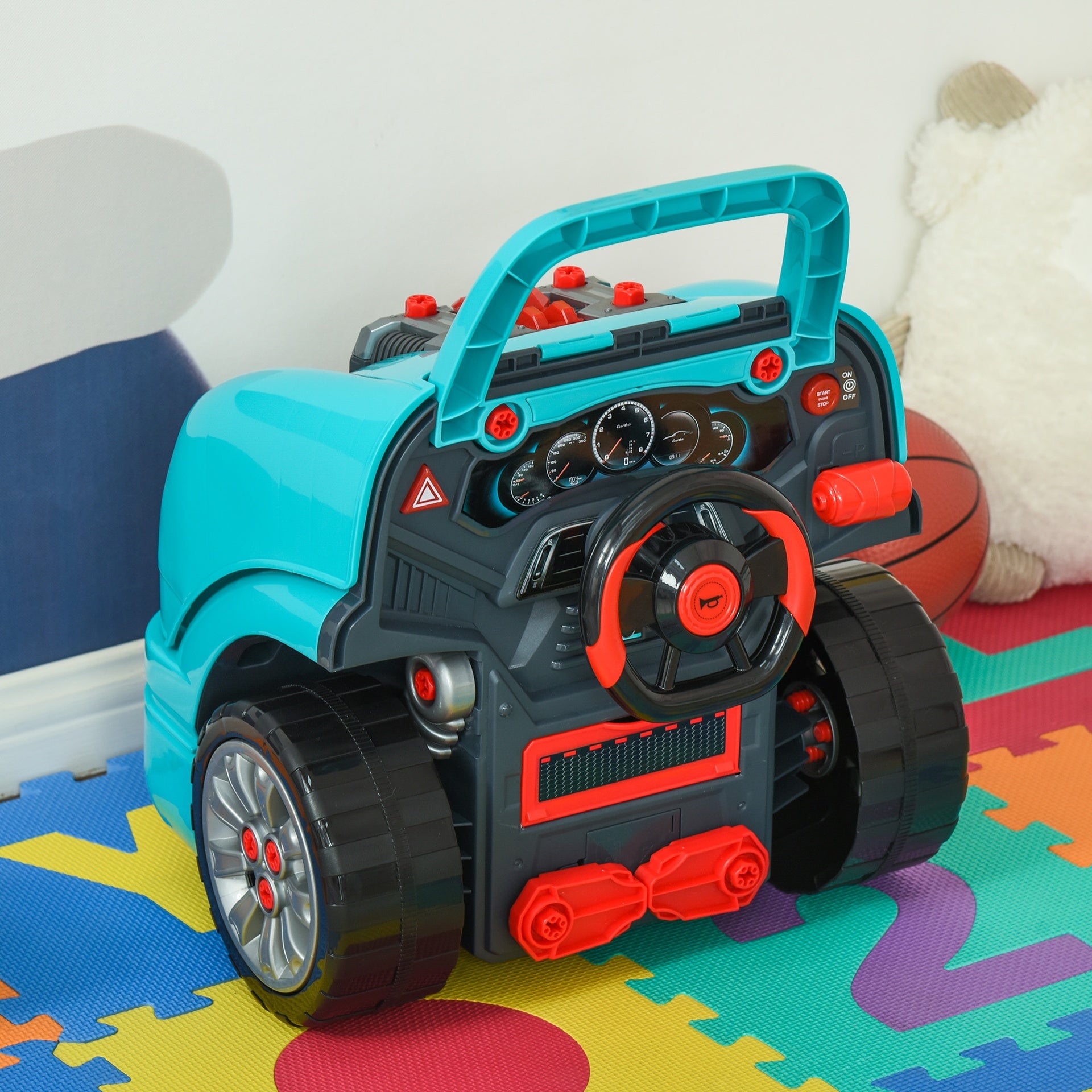 Qaba Mechanic Kids Truck Engine Toy Set, Car Service Play Set, Teal