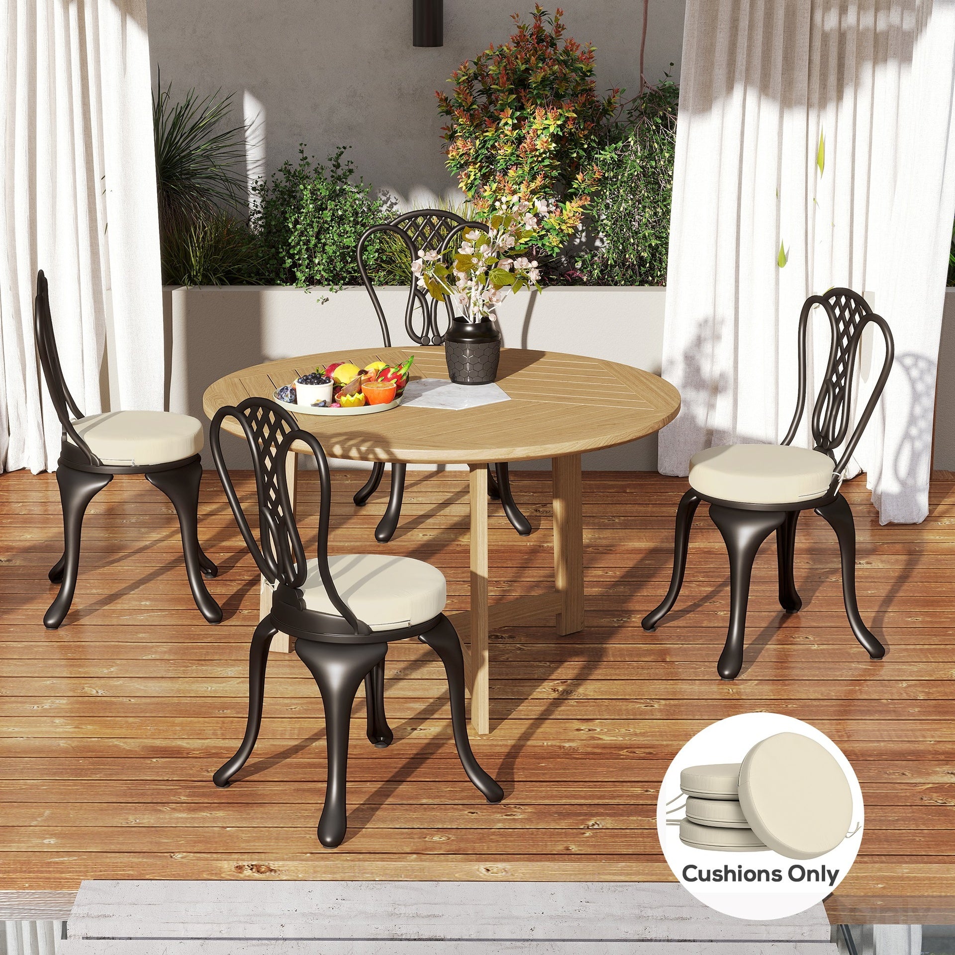 Outsunny Patio Chair Cushions Set of 4 Round Seat Cushions for Dining Bistro Chairs Machine Washable, 15" x 15" x 3", Cream White