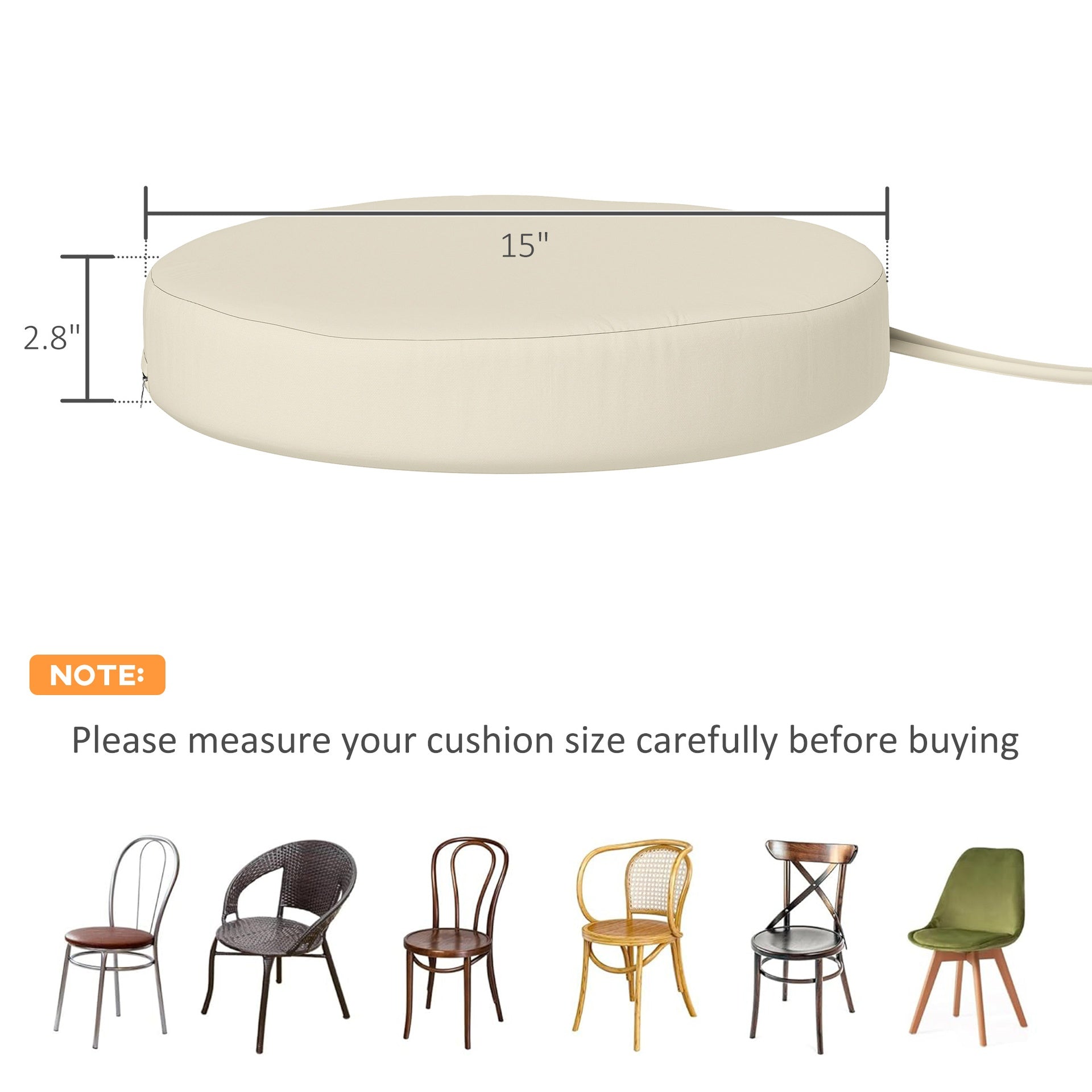 Outsunny Patio Chair Cushions Set of 4 Round Seat Cushions for Dining Bistro Chairs Machine Washable, 15" x 15" x 3", Cream White
