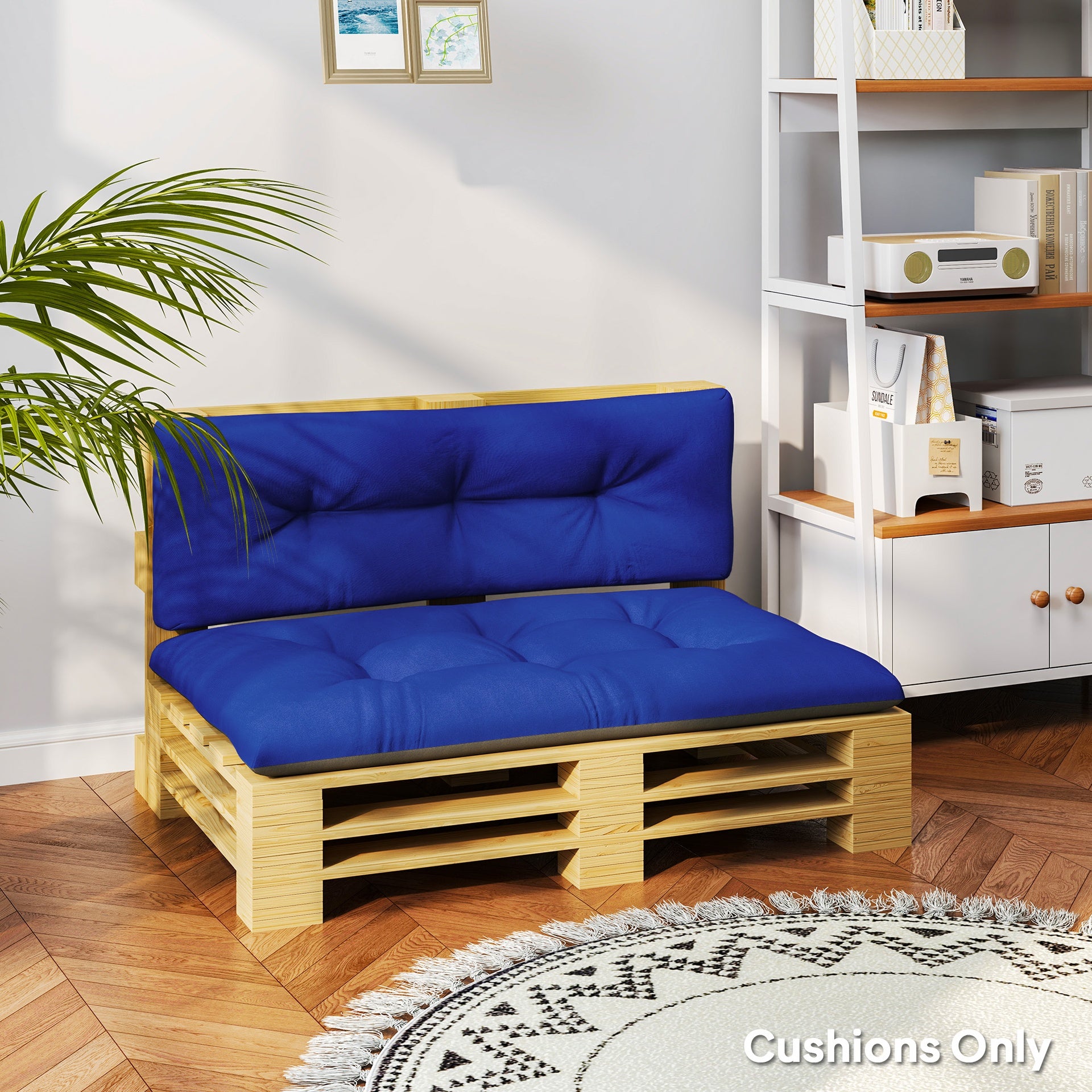 Outsunny 2 Seater Pallet Cushions Outdoor 3.9" Thick Replacement Cushions - Tufted Design for Garden, Patio, Navy Blue