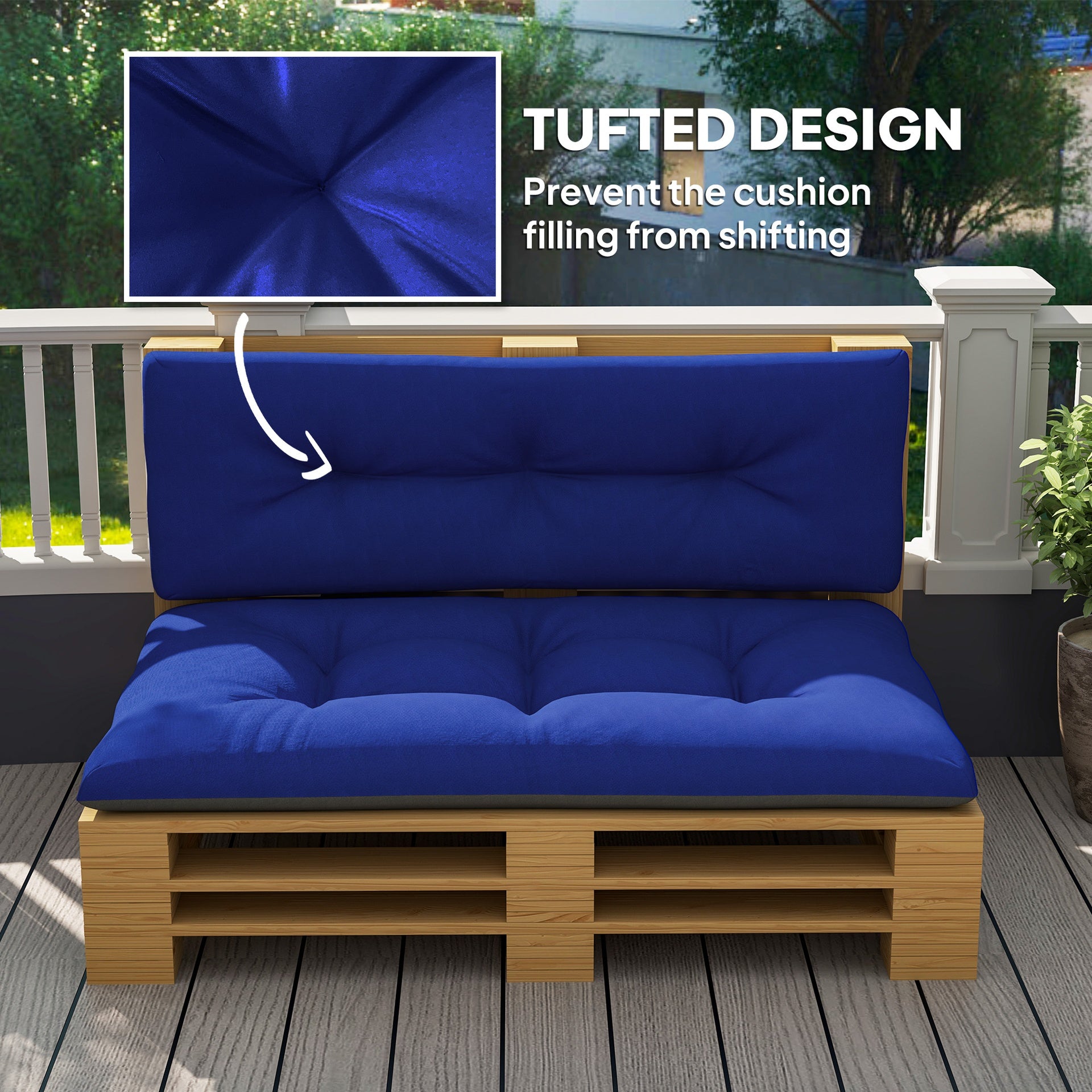 Outsunny 2 Seater Pallet Cushions Outdoor 3.9" Thick Replacement Cushions - Tufted Design for Garden, Patio, Navy Blue