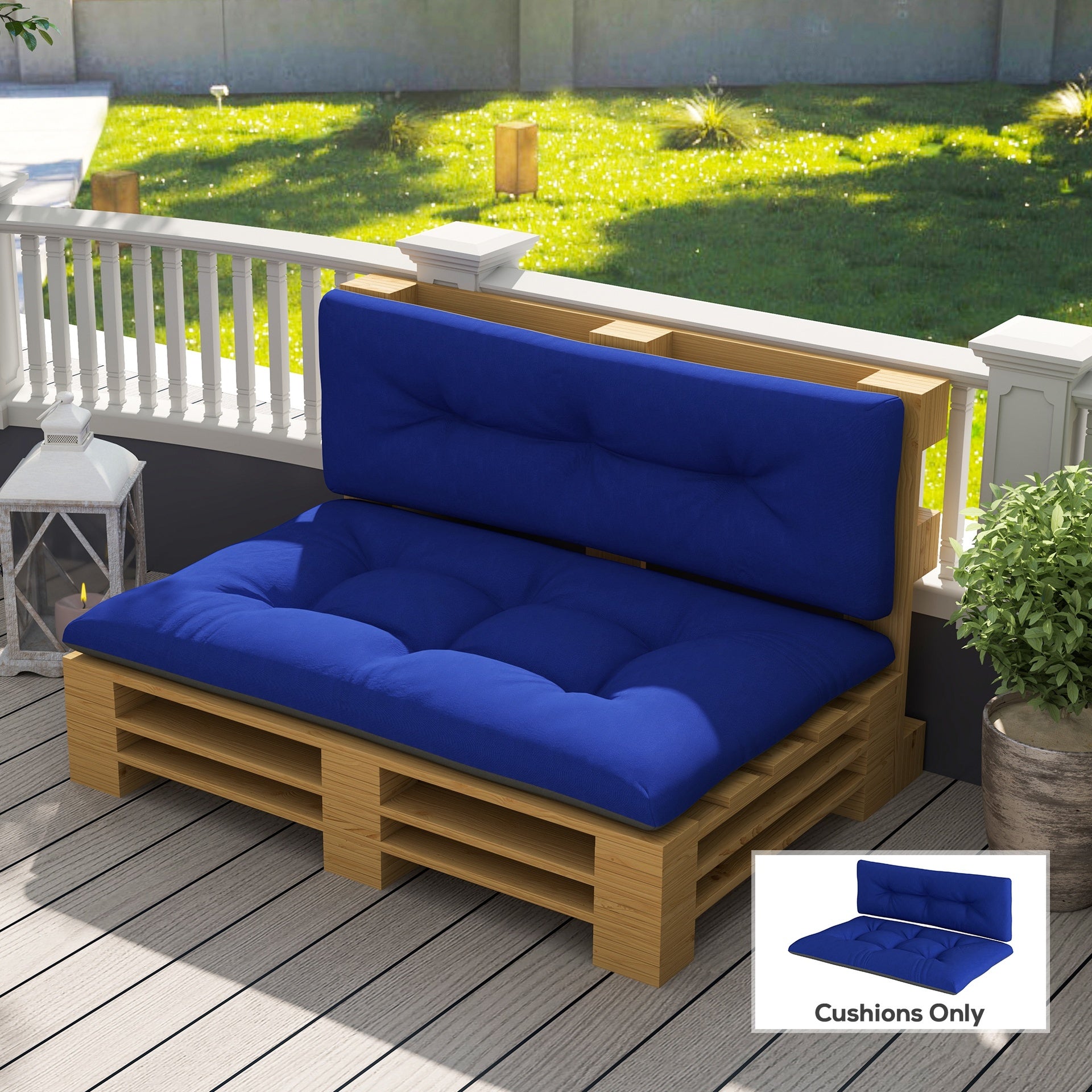 Outsunny 2 Seater Pallet Cushions Outdoor 3.9" Thick Replacement Cushions - Tufted Design for Garden, Patio, Navy Blue