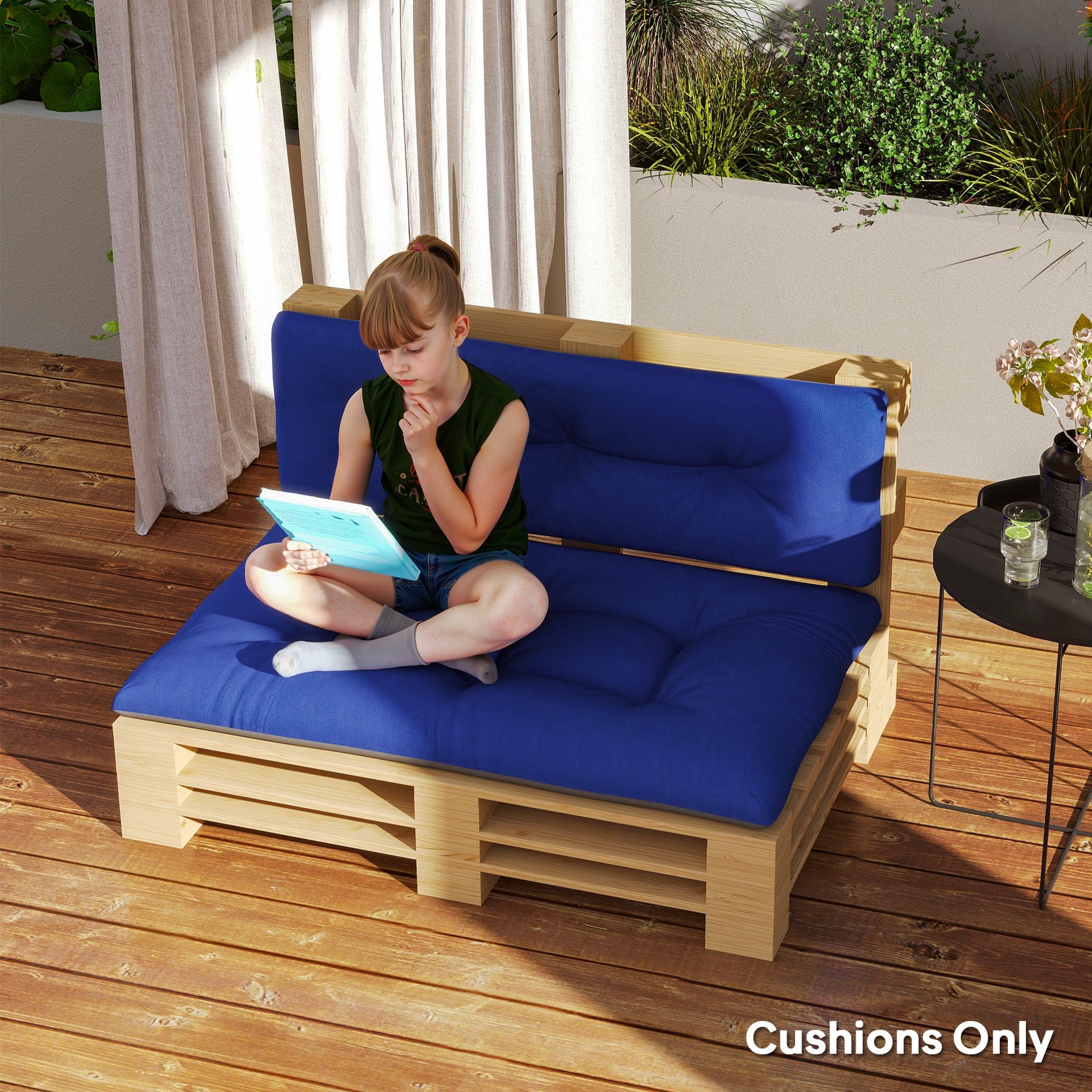 Outsunny 2 Seater Pallet Cushions Outdoor 3.9" Thick Replacement Cushions - Tufted Design for Garden, Patio, Navy Blue