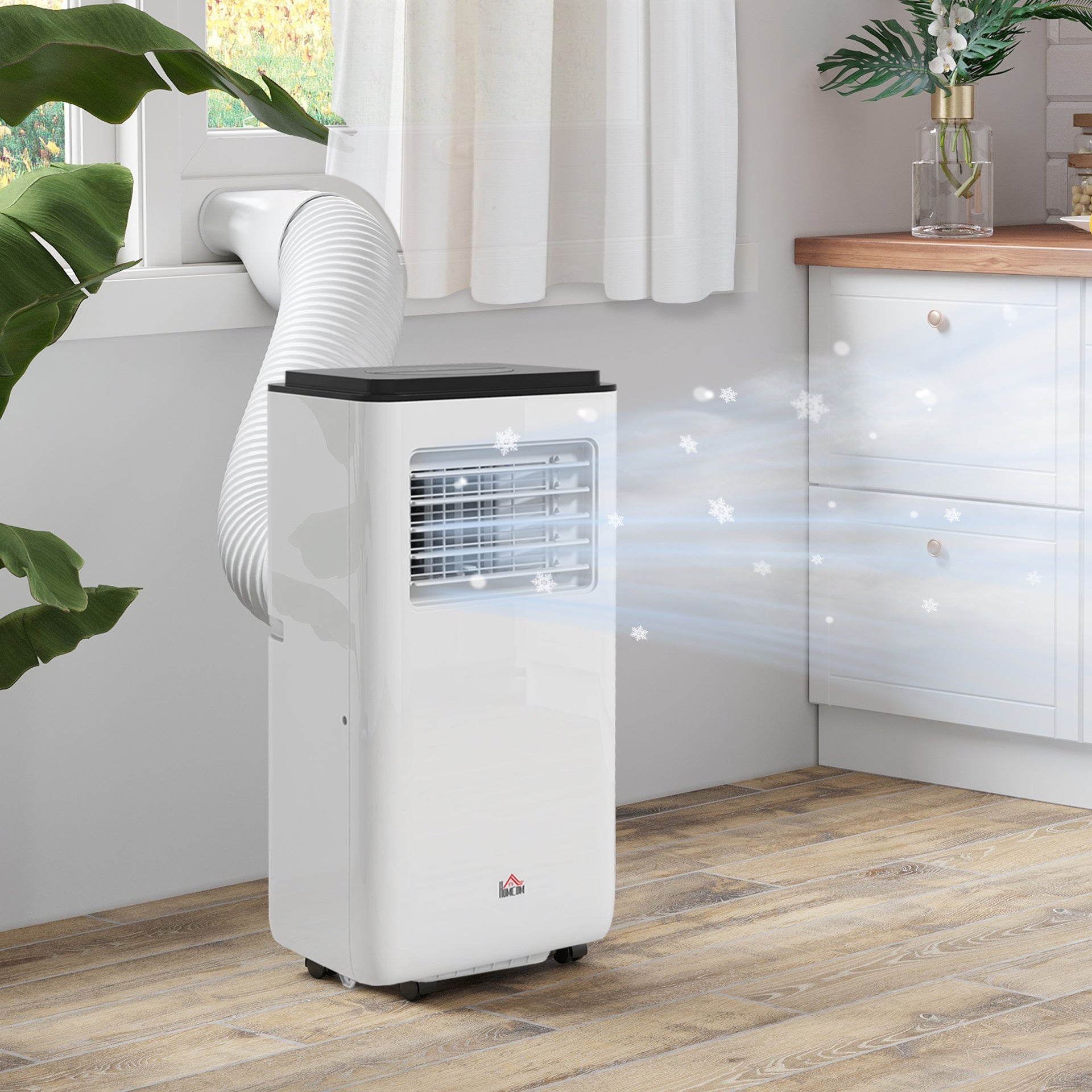 HOMCOM 10,000 BTU Moible Air Conditioner 440 Sq. Ft., Dehumidifier Fan Auto Sleep with 24H Timer On/Off, Window Kit, White