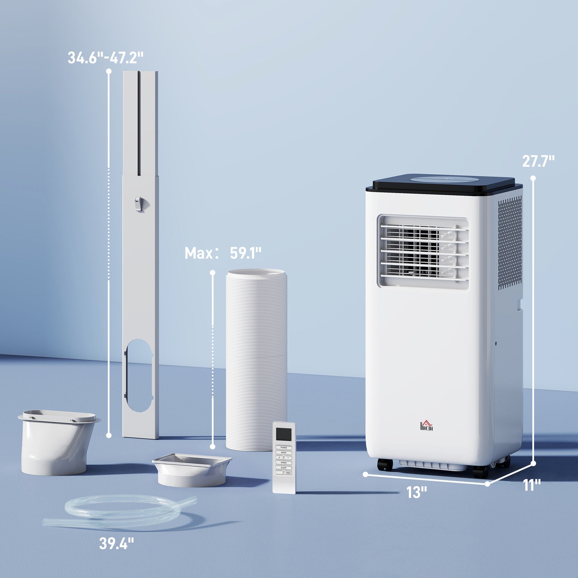 HOMCOM 10,000 BTU Moible Air Conditioner 440 Sq. Ft., Dehumidifier Fan Auto Sleep with 24H Timer On/Off, Window Kit, White