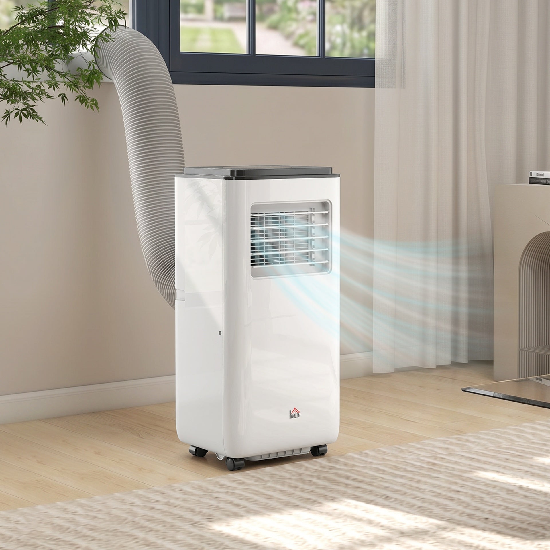 HOMCOM 10,000 BTU Moible Air Conditioner 440 Sq. Ft., Dehumidifier Fan Auto Sleep with 24H Timer On/Off, Window Kit, White