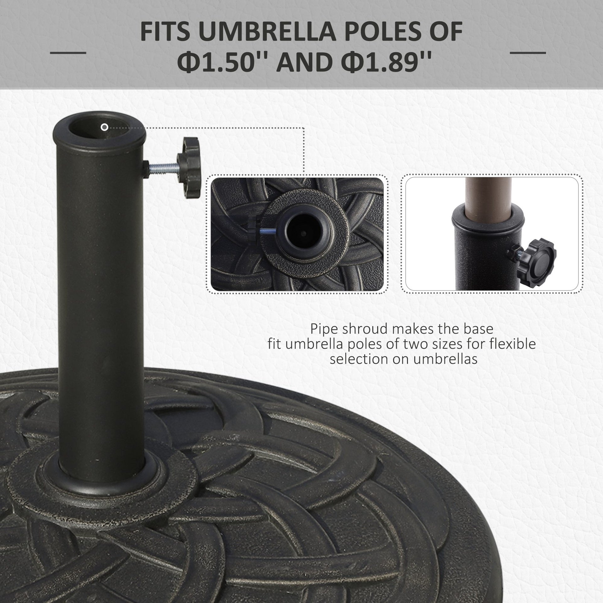 Outsunny 22" 42 lbs Round Resin Umbrella Base Stand Market Parasol Holder with Beautiful Decorative Pattern & Easy Setup, for Φ1.5", Φ1.89" Pole, for Lawn, Deck, Backyard, Garden, Bronze