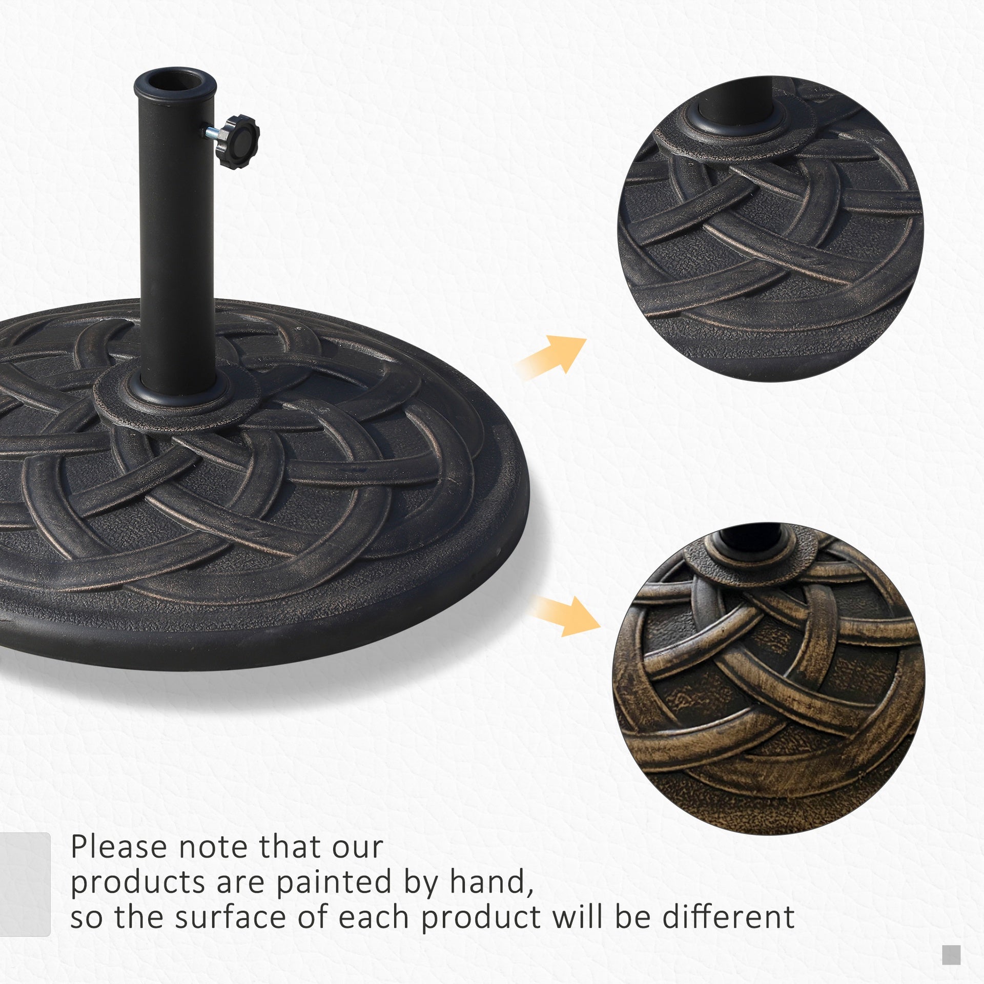 Outsunny 22" 42 lbs Round Resin Umbrella Base Stand Market Parasol Holder with Beautiful Decorative Pattern & Easy Setup, for Φ1.5", Φ1.89" Pole, for Lawn, Deck, Backyard, Garden, Bronze
