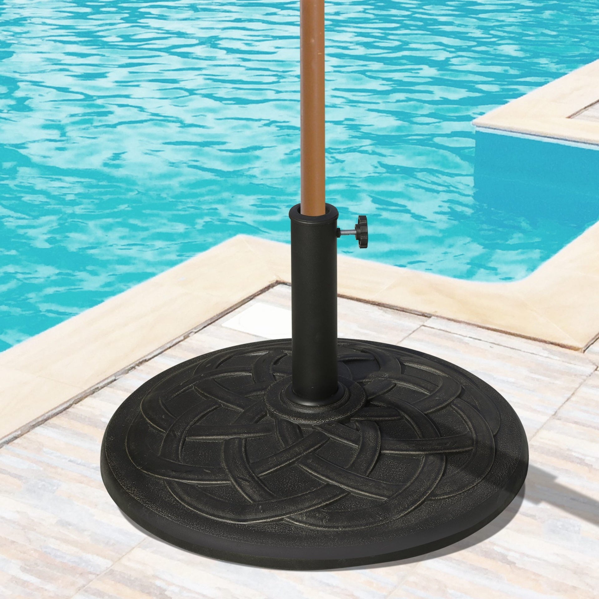 Outsunny 22" 42 lbs Round Resin Umbrella Base Stand Market Parasol Holder with Beautiful Decorative Pattern & Easy Setup, for Φ1.5", Φ1.89" Pole, for Lawn, Deck, Backyard, Garden, Bronze