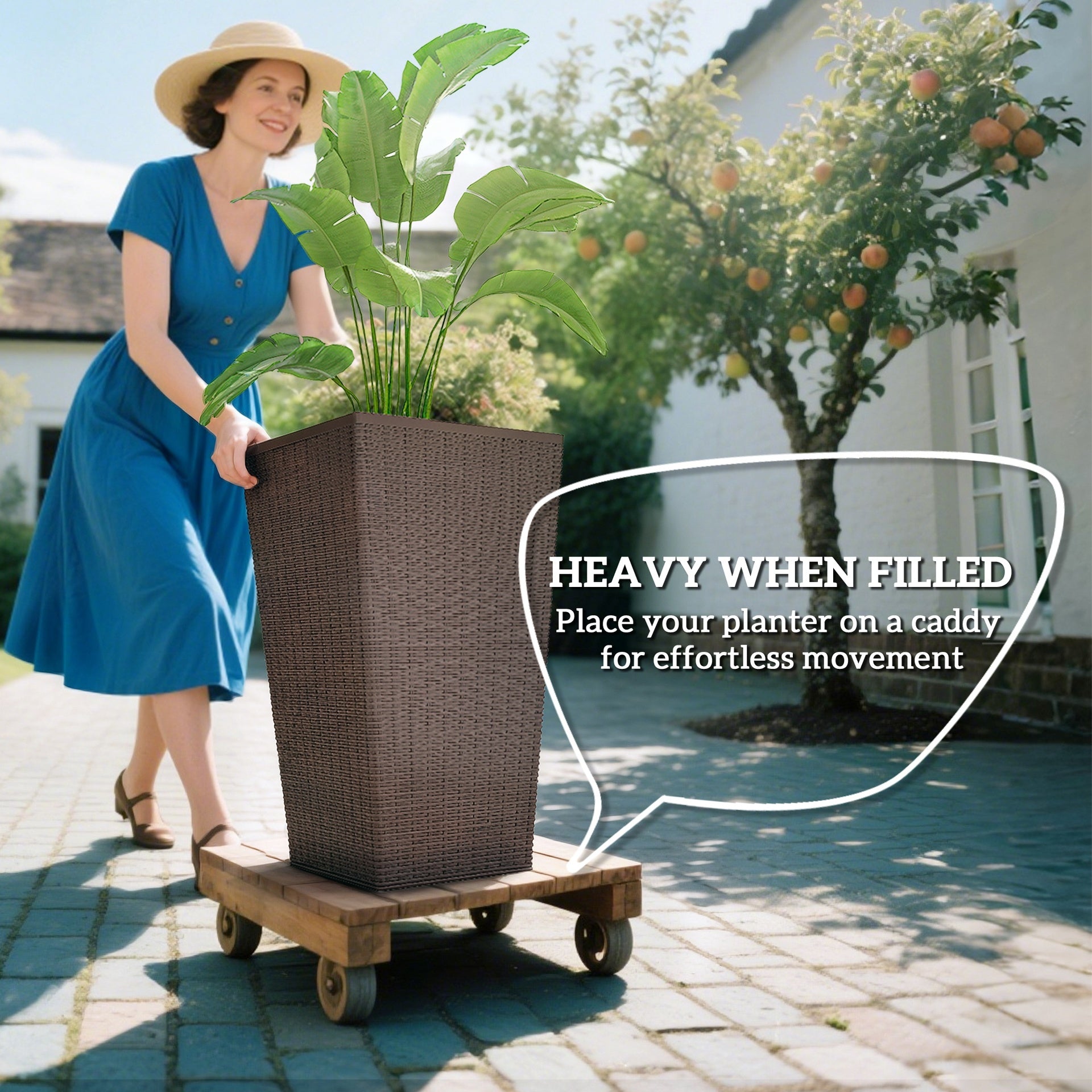 Outsunny Set of 3 Tall Planters with Drainage Hole, 24" Outdoor Flower Plant Pots, Indoor Planters for Porch, Front Door, Entryway, Patio and Deck, Brown