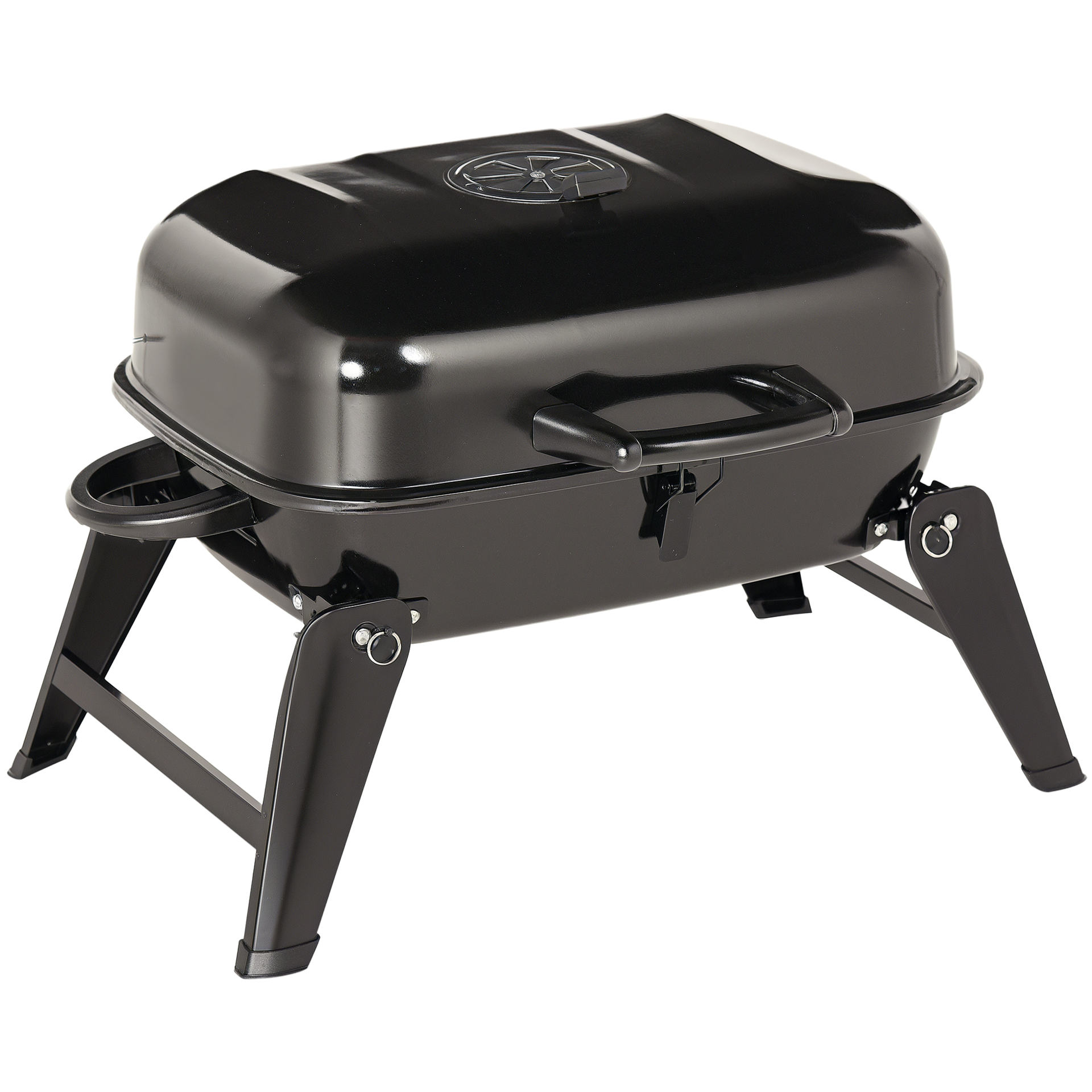 Outsunny 14" Portable Grill, Small Charcoal Grill for Outdoor Cooking, BBQ, Camping, Enamel Coated, Folding Legs, Black