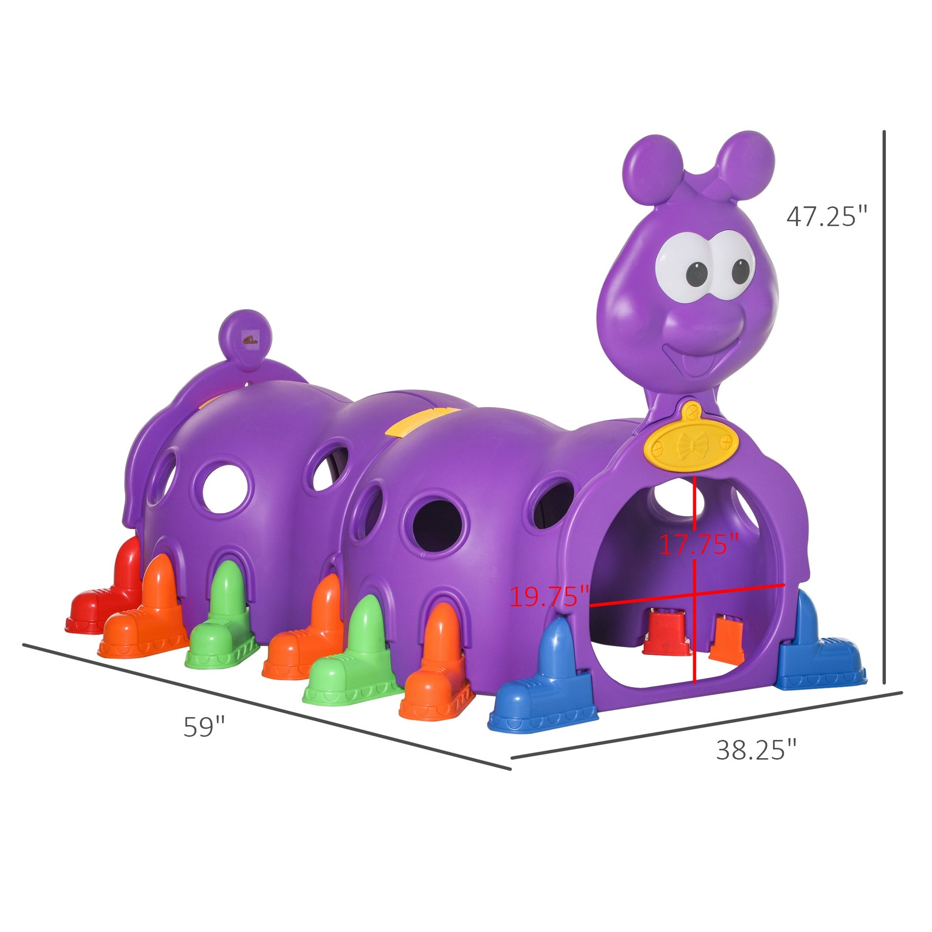 Qaba Caterpillar Play Tunnel, Toddler Tunnel for Kids Crawl and Climb Through, Kids' Play Structure Indoor Outdoor, 2 Sections, Purple
