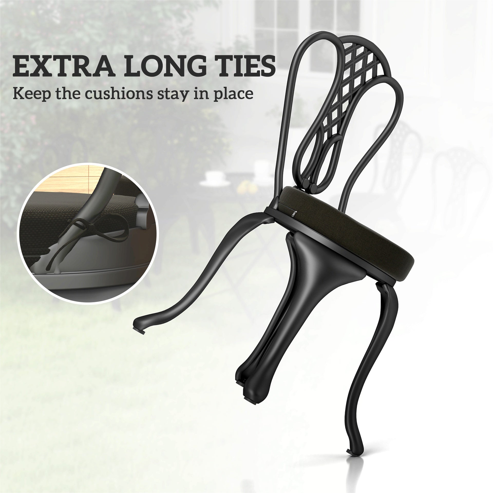 Outsunny Patio Chair Cushions Set of 4 Round Seat Cushions for Dining Bistro Chairs Machine Washable, 15" x 15" x 3", Black