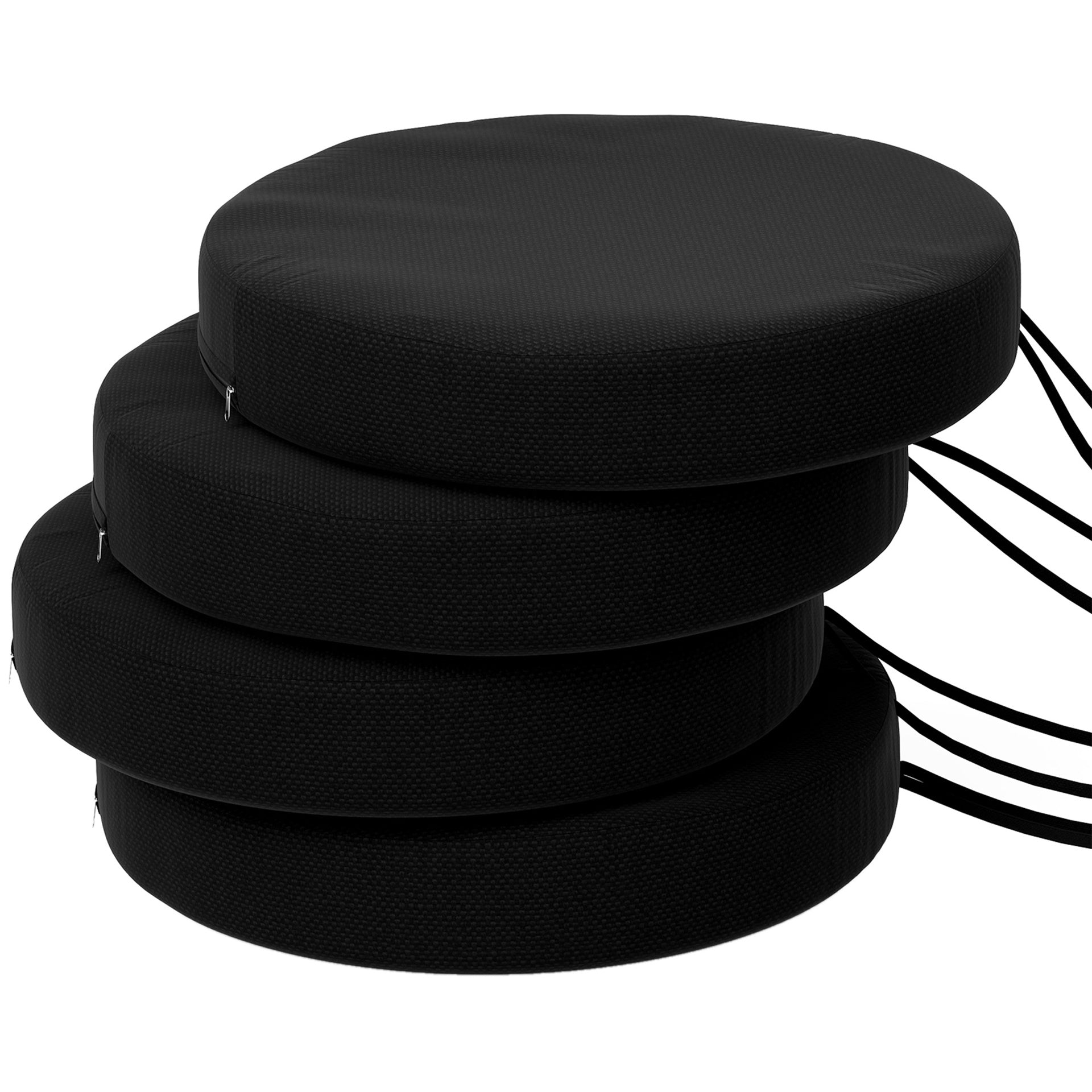 Outsunny Patio Chair Cushions Set of 4 Round Seat Cushions for Dining Bistro Chairs Machine Washable, 15" x 15" x 3", Black