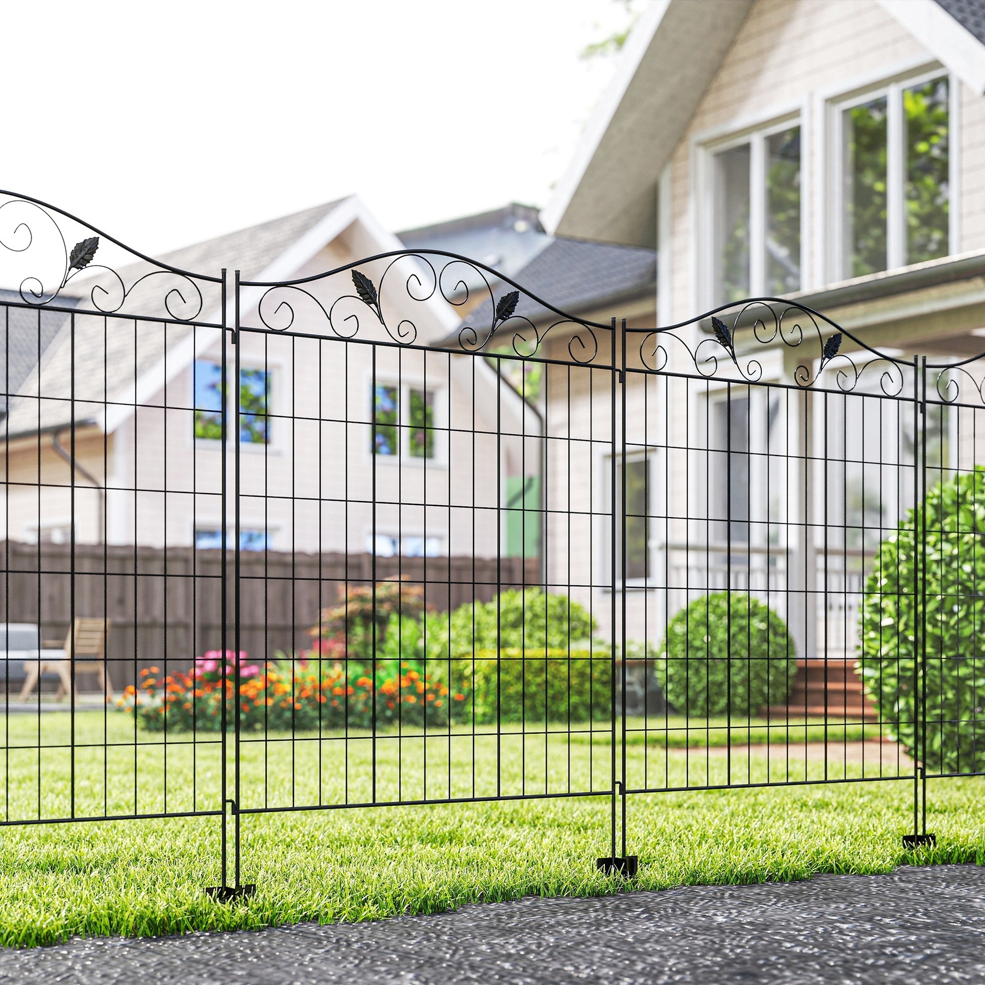 Outsunny Garden Fence, 4 Pack, 44 in(H) x 12 ft(L) Folding Garden Fence Border, No Dig Ground Stake Metal Fence Panels for Outdoor Patio Yard Landscape
