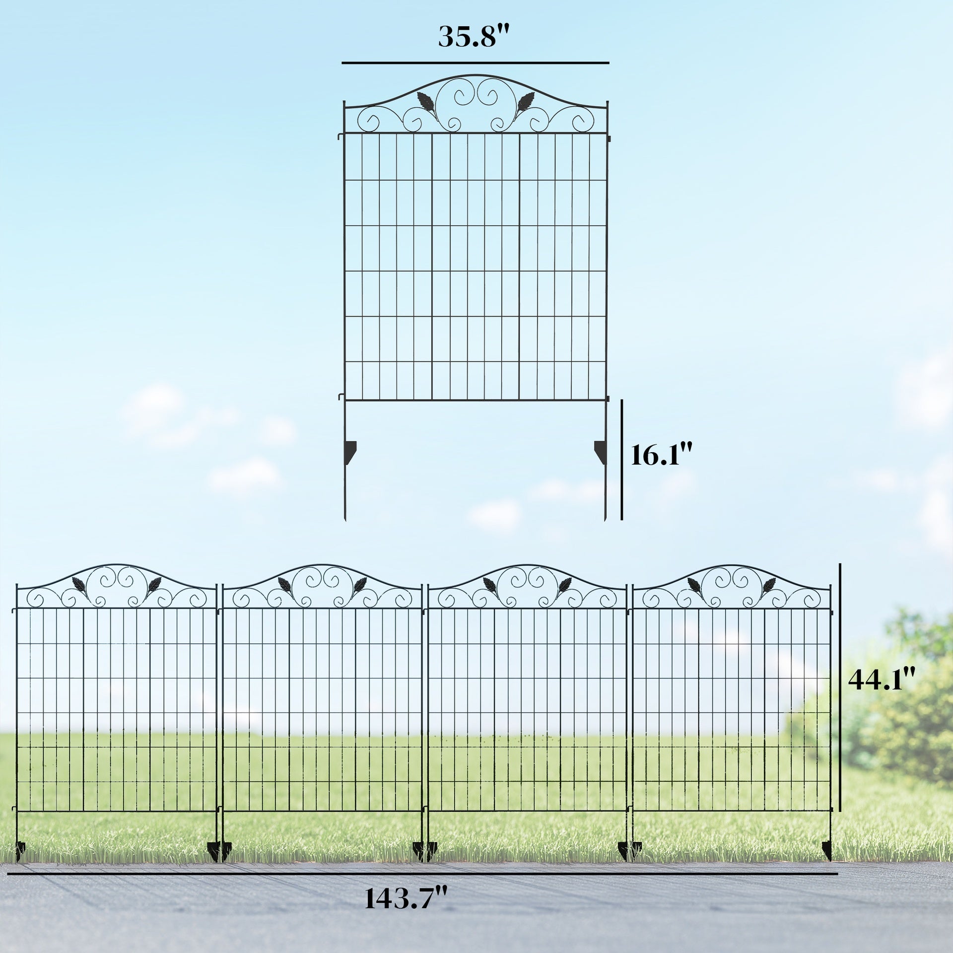Outsunny Garden Fence, 4 Pack, 44 in(H) x 12 ft(L) Folding Garden Fence Border, No Dig Ground Stake Metal Fence Panels for Outdoor Patio Yard Landscape